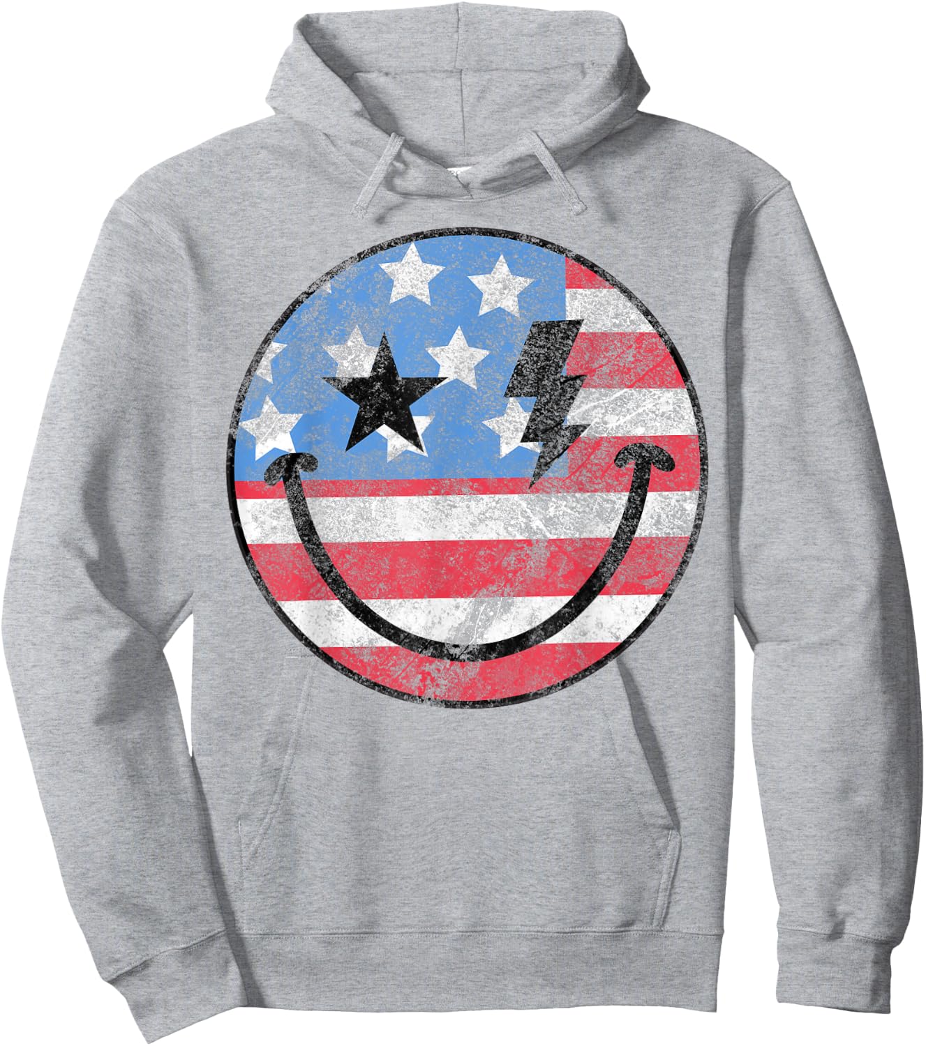 Happy 4th Of July Groovy Smile Face Red White Blue USA Flag Hoodie - Hoodie | Ash
