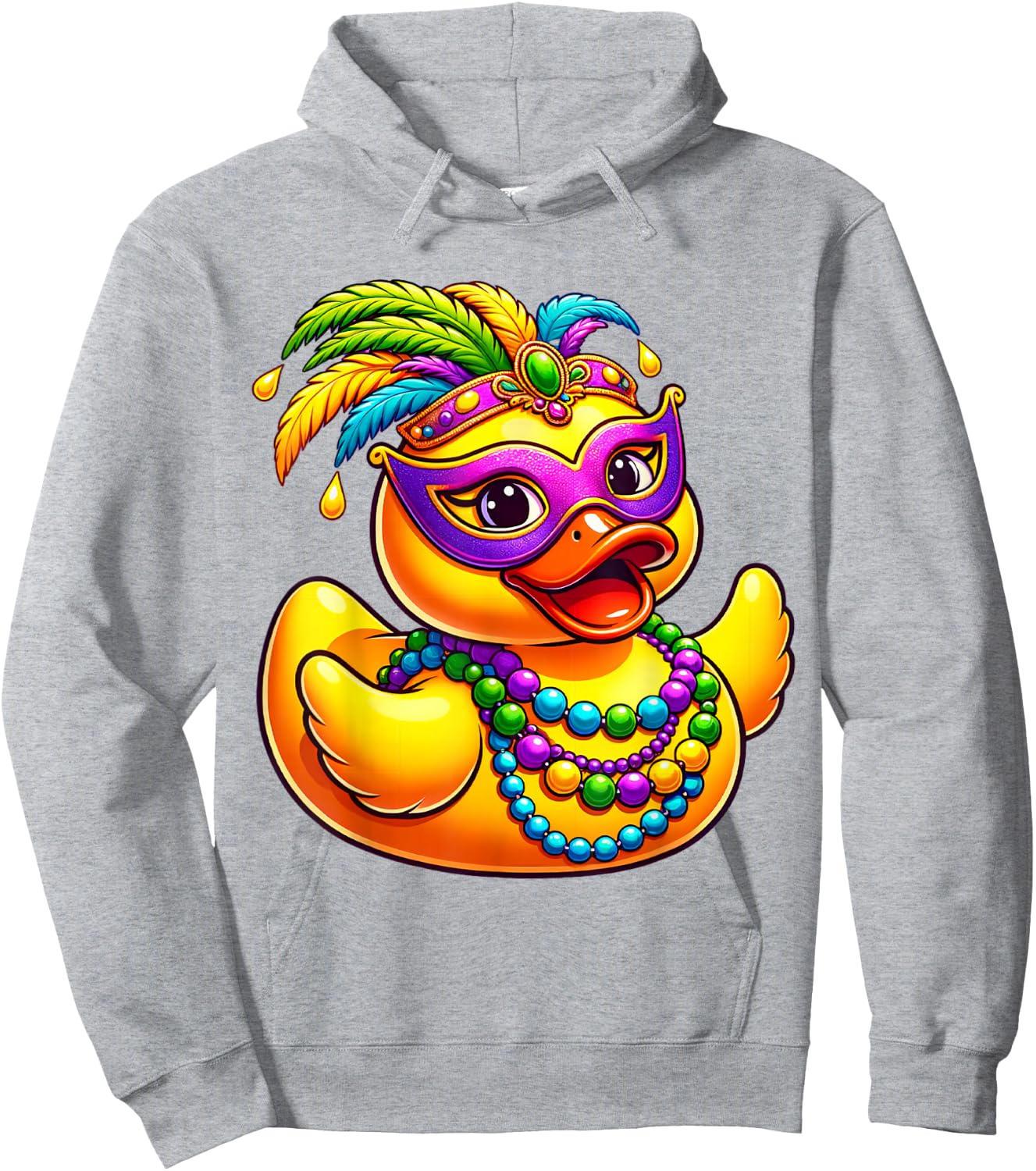 Mardi Gras Duck Wearing Mardi Gras Costume Beads Mask Hoodie - Hoodie | Ash