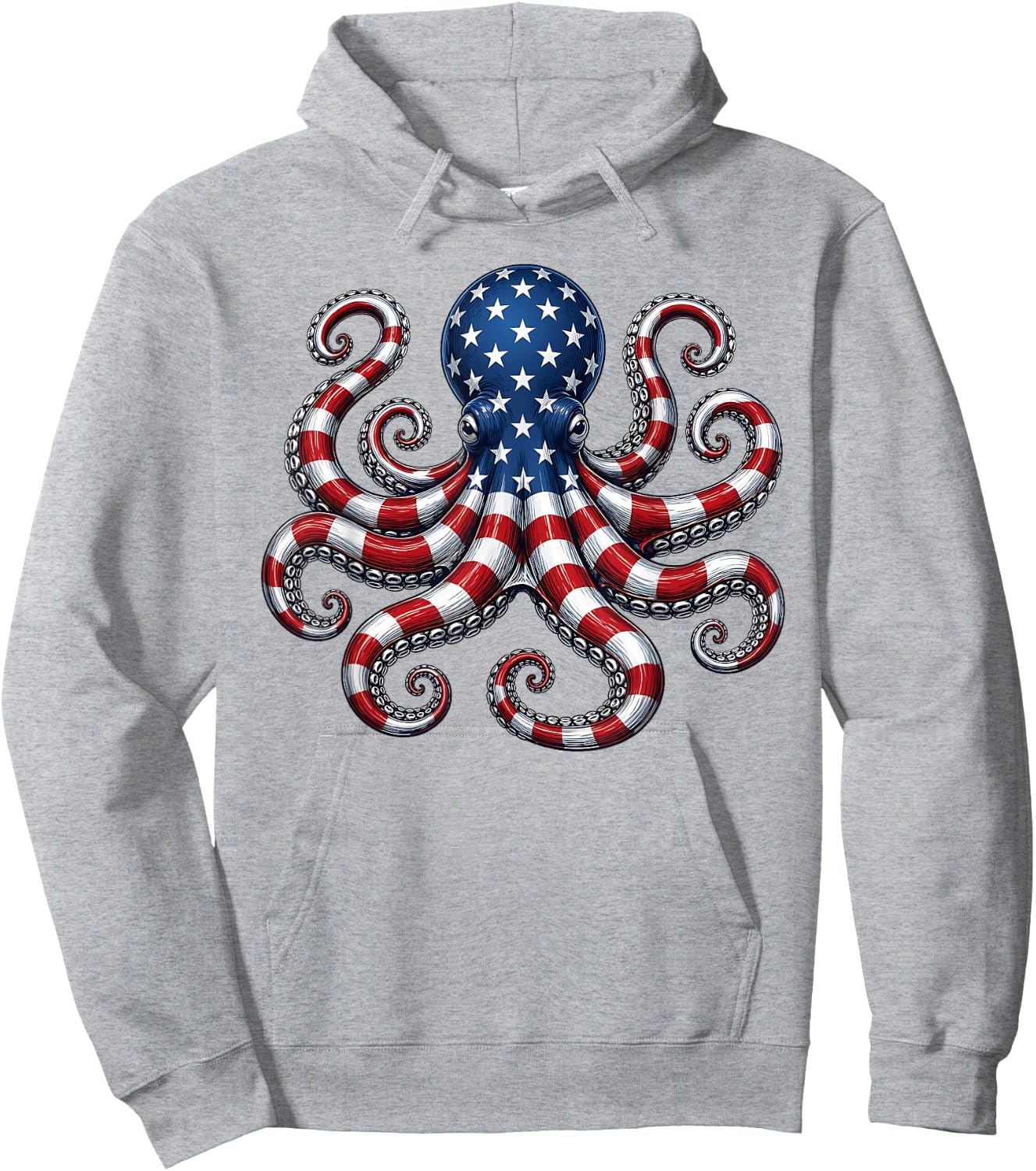 American Flag Octopus Patriotic 4th of July Ocean Hoodie - Hoodie | Ash
