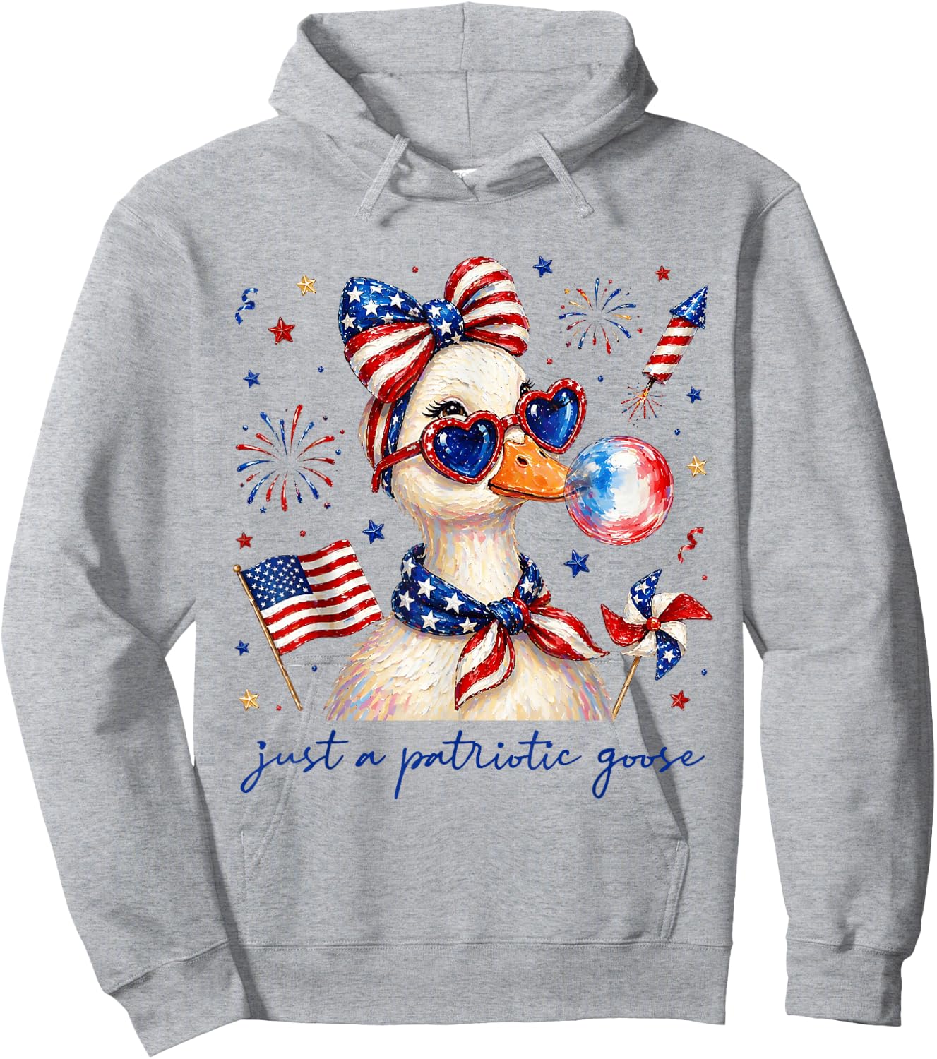 4th of July Just A Patriotic Goose Bow Sunglasses Women Girl Hoodie - Hoodie | Ash