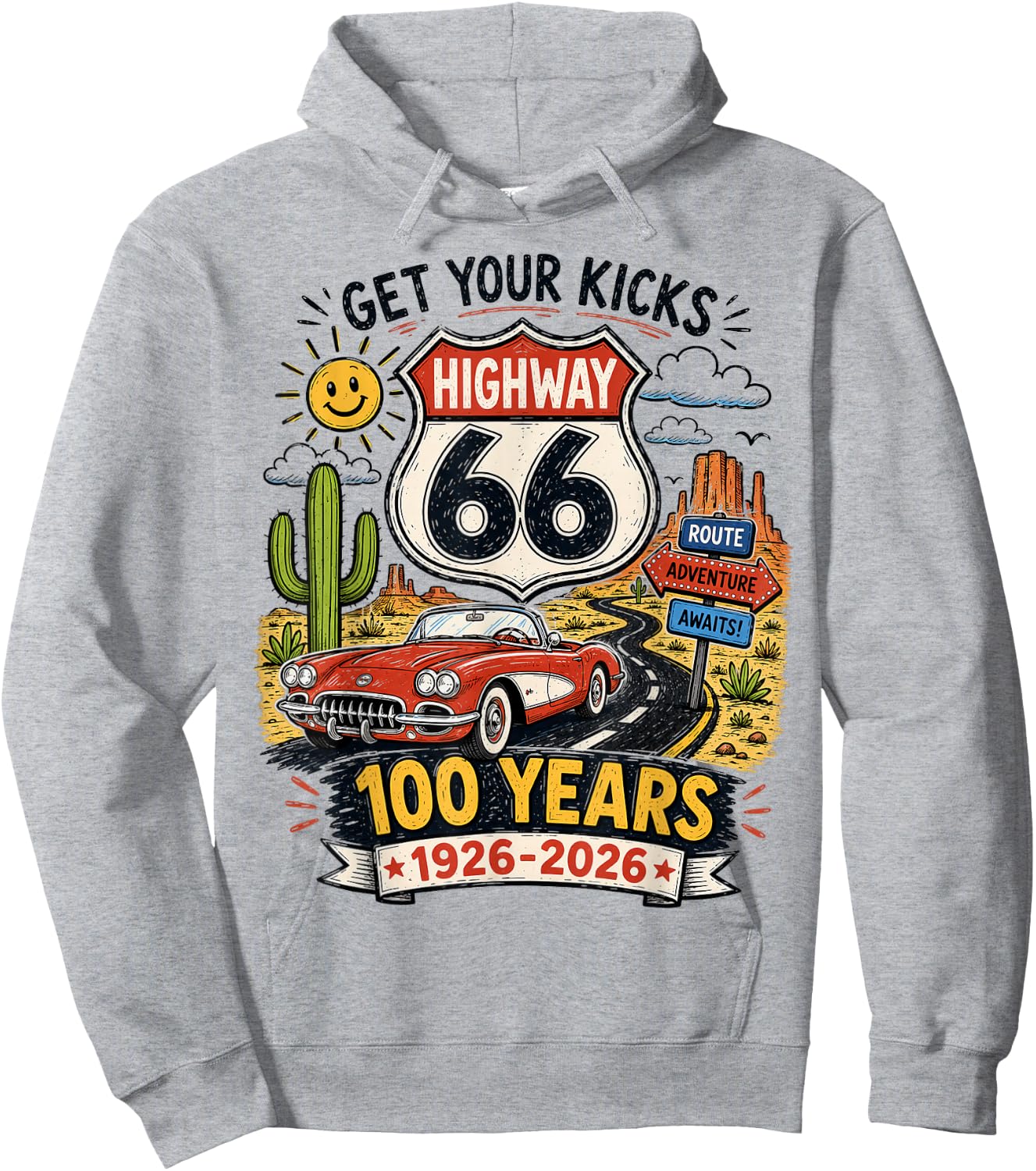 Vintage Highway 66 100 Year Centennial Anniversary Souvenir Hoodie - Hoodie | Ash