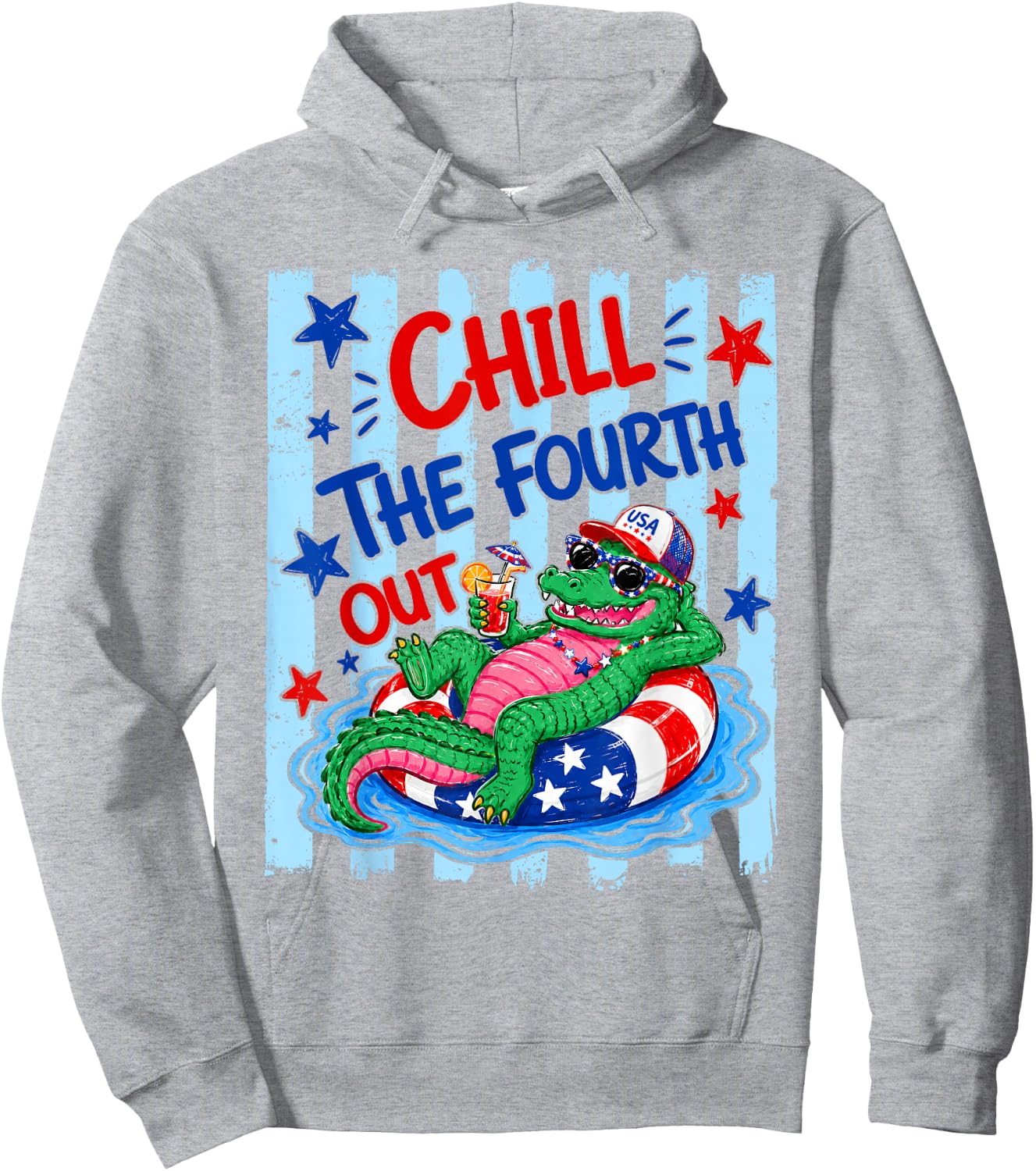 Retro Chill The Fourth Out Funny Alligator 4th of July Gator Hoodie - Hoodie | Ash