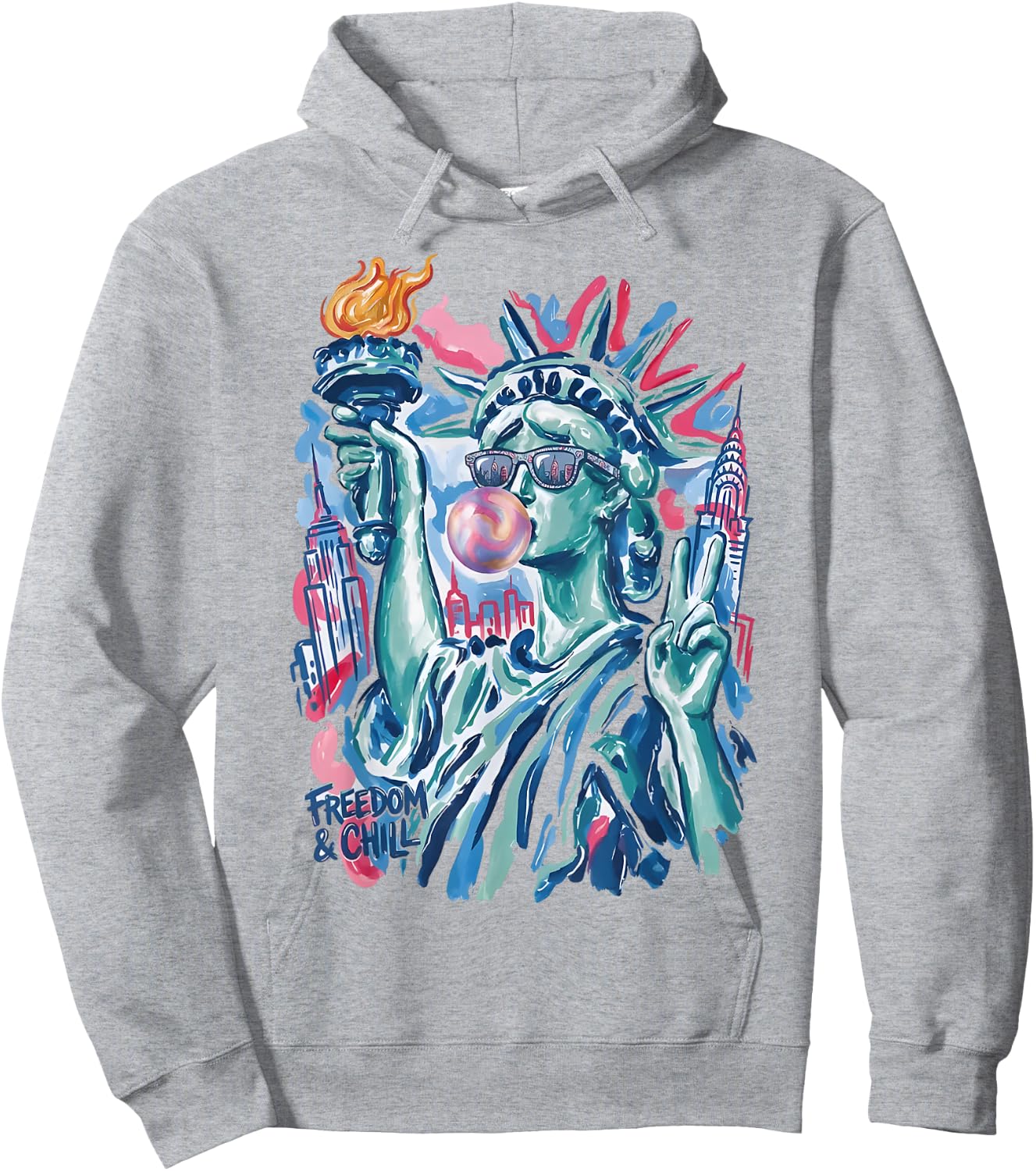 Preppy Statue of Liberty Blowing Bubble Gum 4th of July Hoodie - Hoodie | Ash