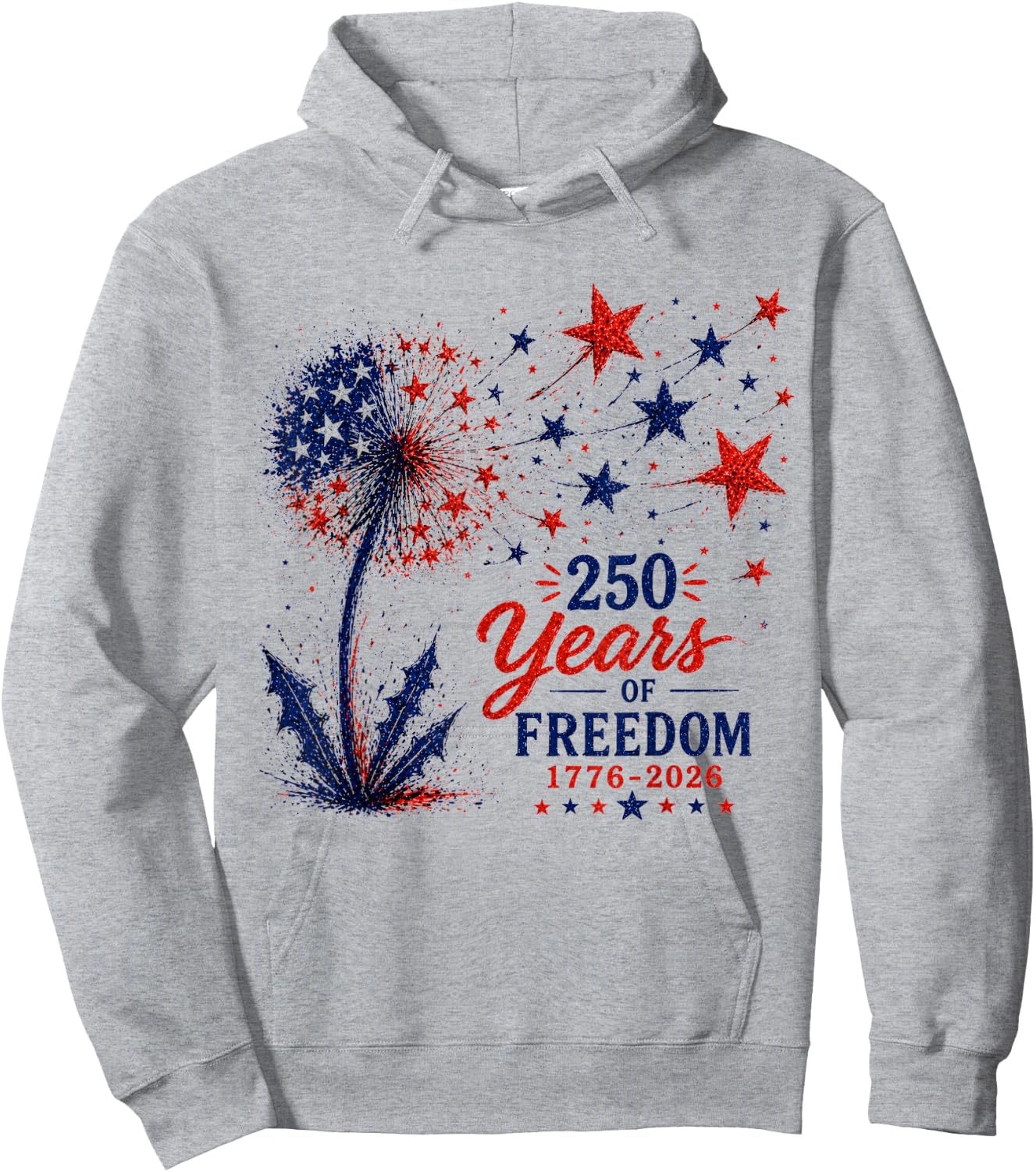 250 Years of Freedom 1776 2026 Dandelion 4th of July Hoodie - Hoodie | Ash