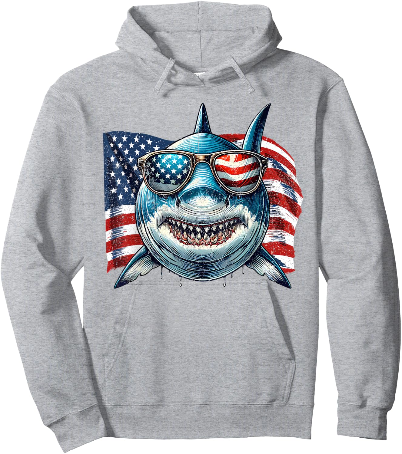 Vintage Shark Lovers US Flag Animals Patriotic Sunglasses Hoodie - Hoodie | Ash