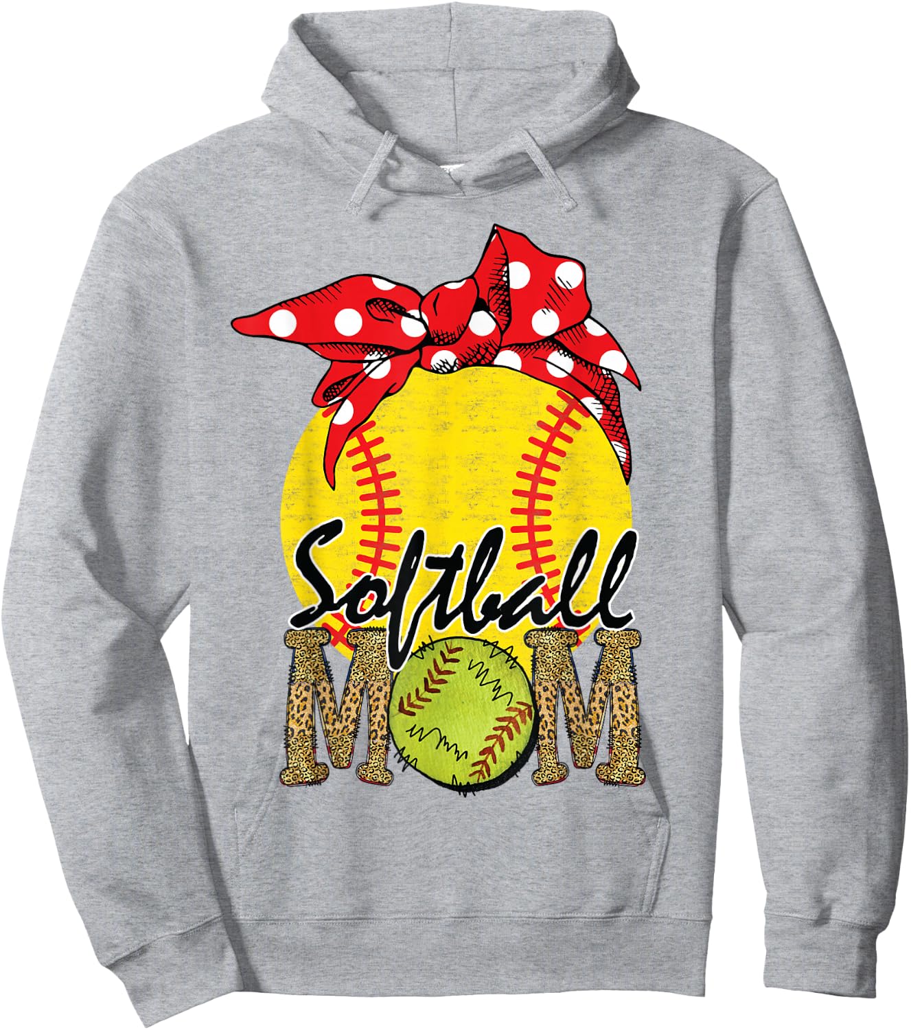 Softball Mom Messy Bun Leopard Softball Mothers Day Hoodie - Hoodie | Ash