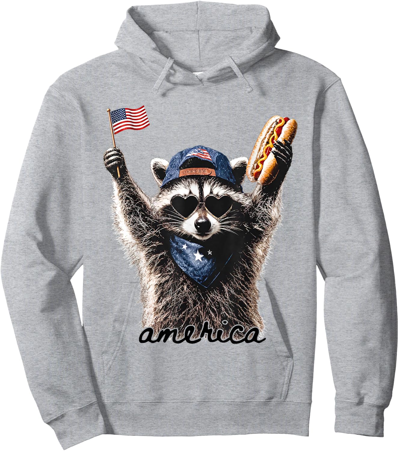 America Patriotic Raccoon Hoodie - Hoodie | Ash