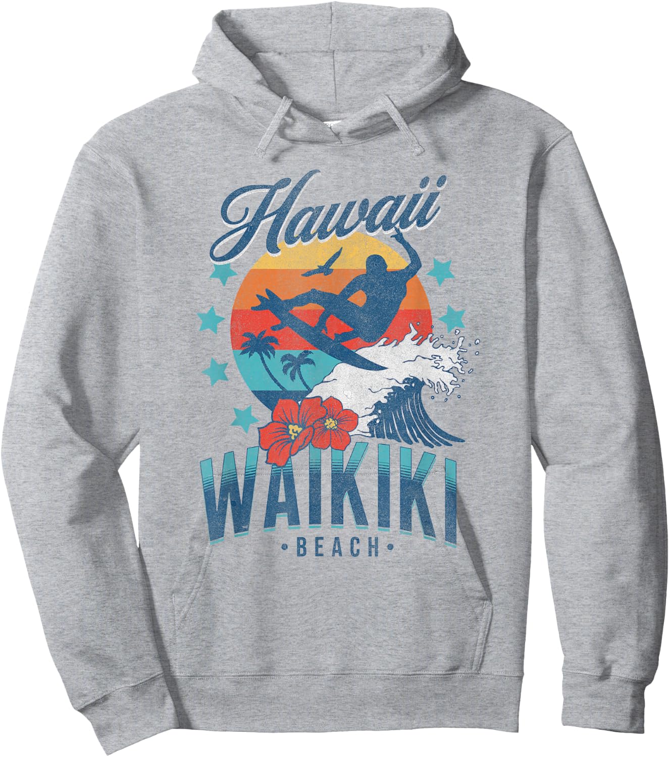 Waikiki Beach Hawaii Surfing Vintage Hawaiian Retro Surf Hoodie - Hoodie | Ash