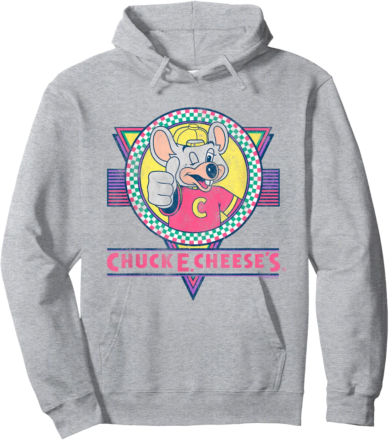 Chuck E. Cheese Winking Thumbs Up Logo Distressed , white, S Hoodie - Hoodie | Ash