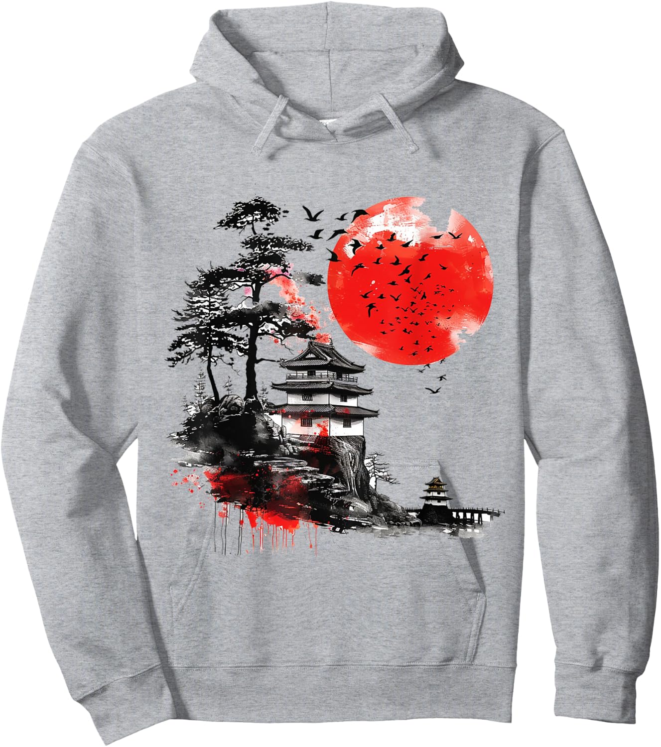 Vintage Cherry Blossom Woodblock Japanese Graphic Art Hoodie - Hoodie | Ash
