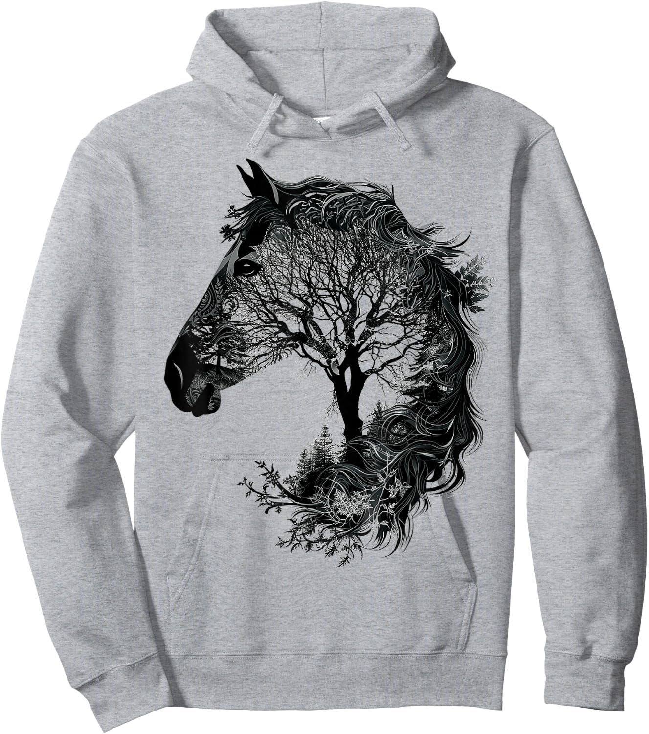 Horse Animal Nature Zoo Drawing Art Abstract Horse , white, S Hoodie - Hoodie | Ash