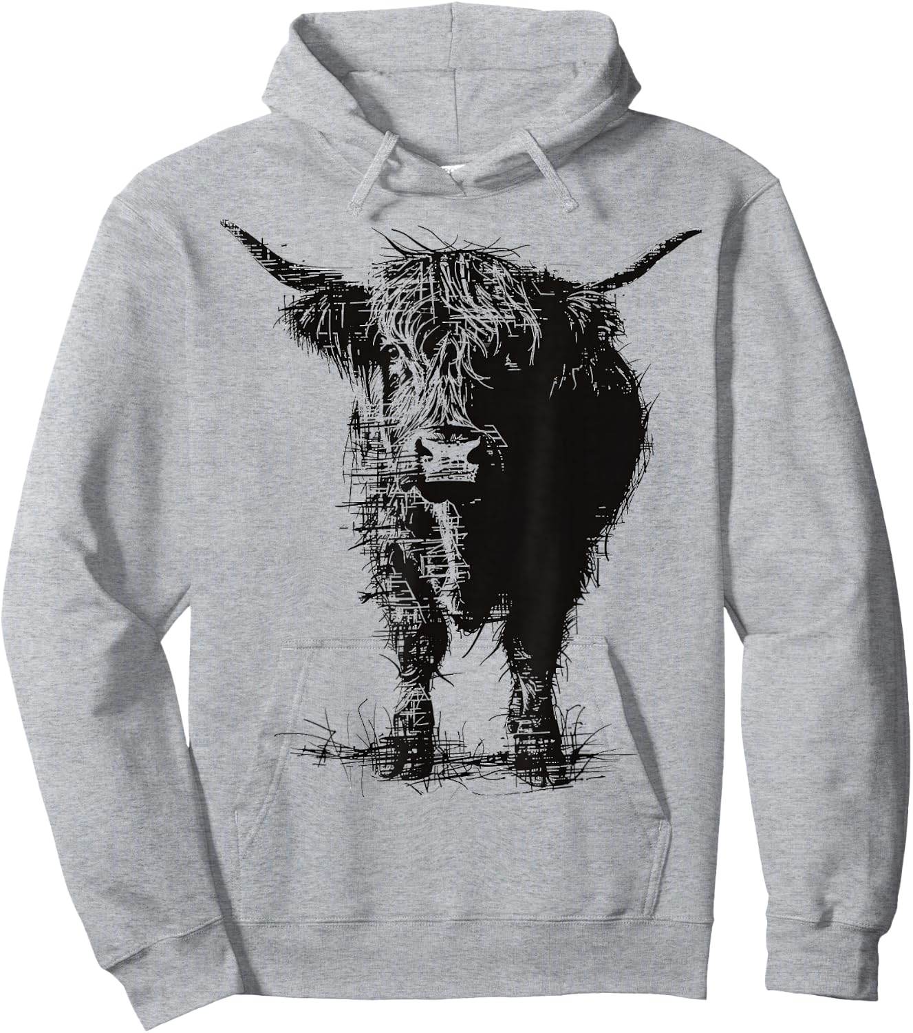 Highland Cow Motif Abstract Drawing Animal Art Highland Cow Hoodie - Hoodie | Ash