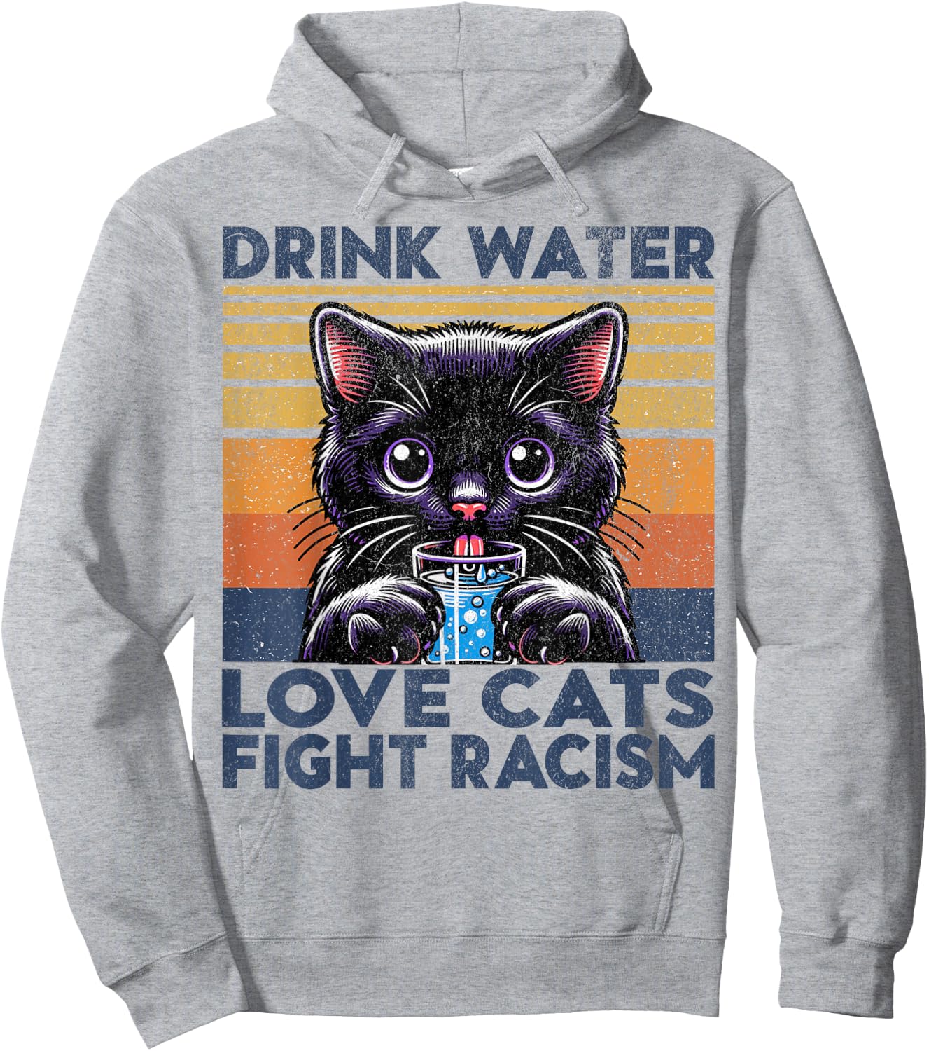 Drink Water Love Cats Fight Racism. Funny Cats Lover Hoodie - Hoodie | Ash