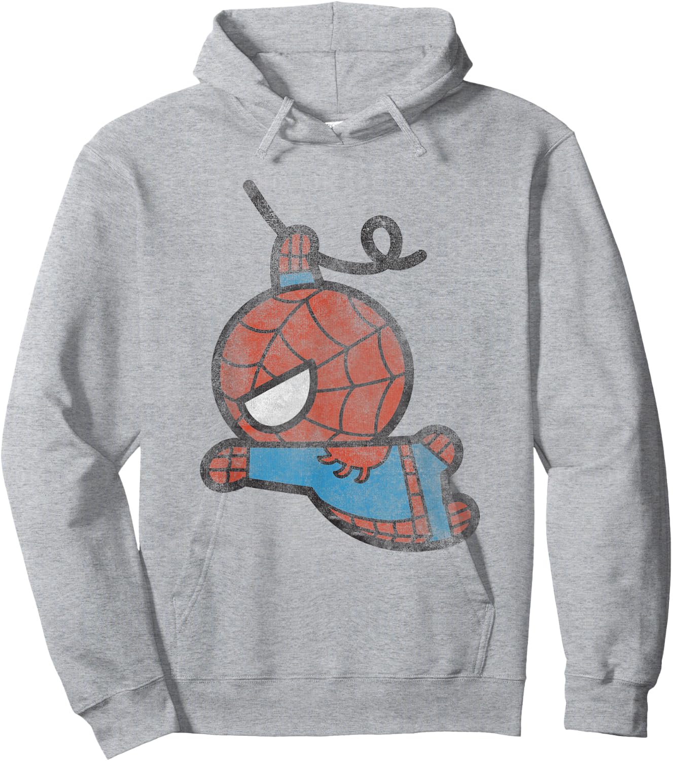 Marvel Kawaii Chibi Spider-Man Swinging To Fight Distressed Hoodie - Hoodie | Ash