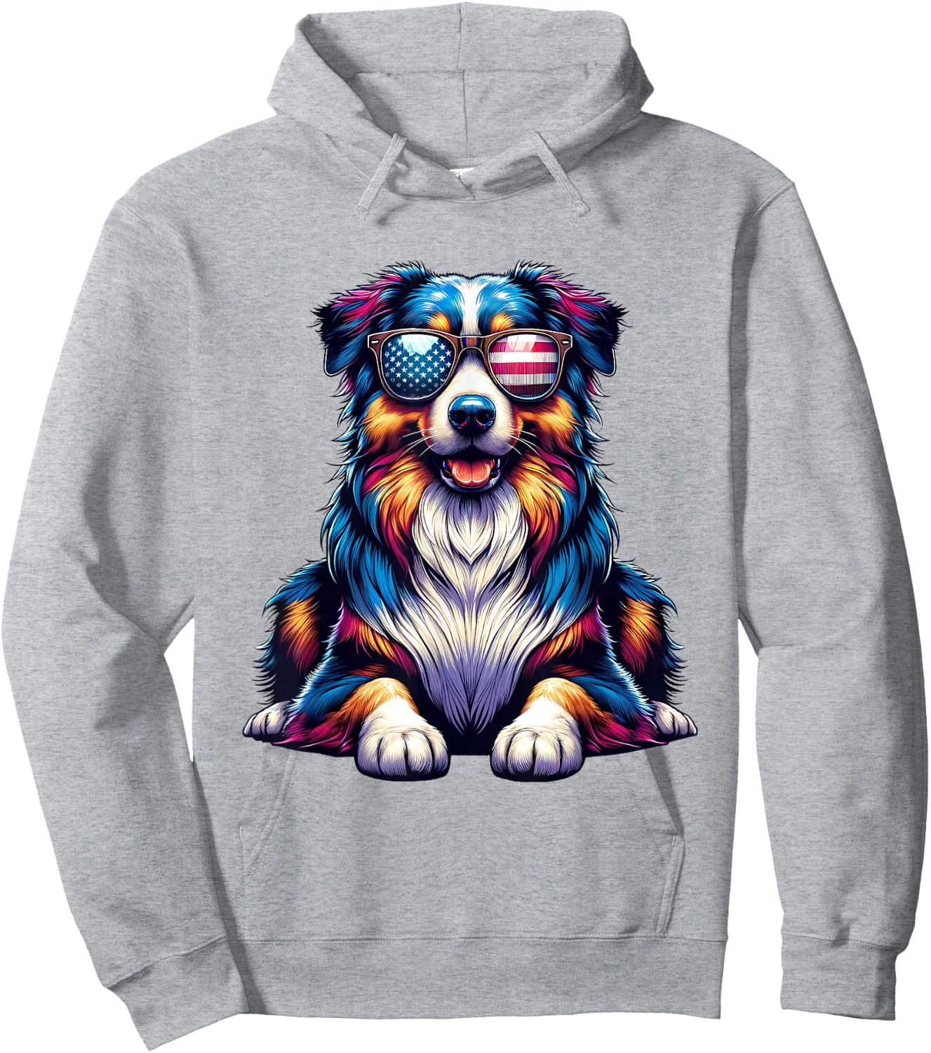 American Flag Awesome Australian Shepherd Dog 4th Of July Hoodie - Hoodie | Ash
