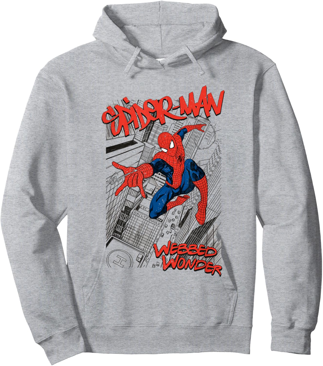 Marvel Spiderman Sketch City White Cartoon Short Sleeve S Adult Spiderman Fans Hoodie - Hoodie | Ash
