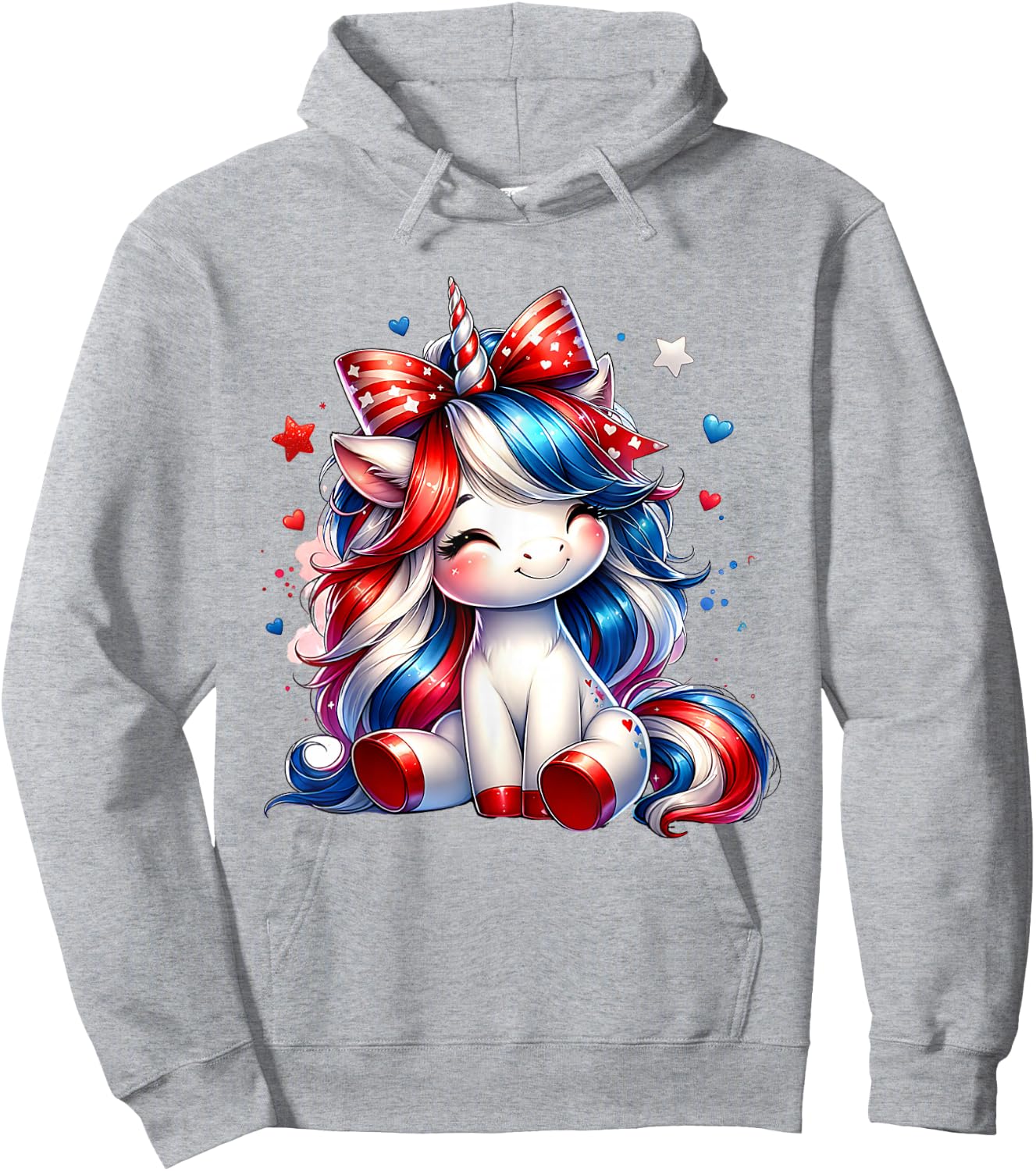 Cute Unicorn 4th Of July Girls Kids American Flag USA Girls Hoodie - Hoodie | Ash
