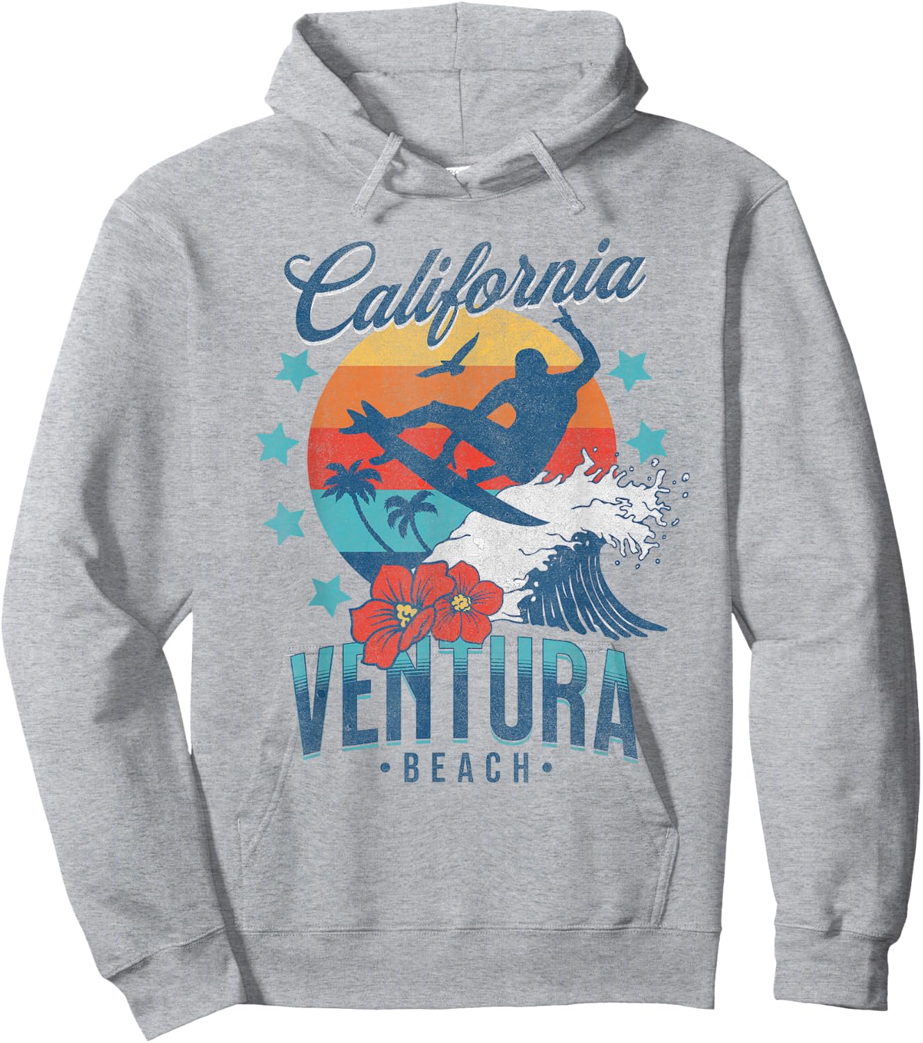 Ventura Beach California Surfing Vintage Vacation Retro Surf Hoodie - Hoodie | Ash