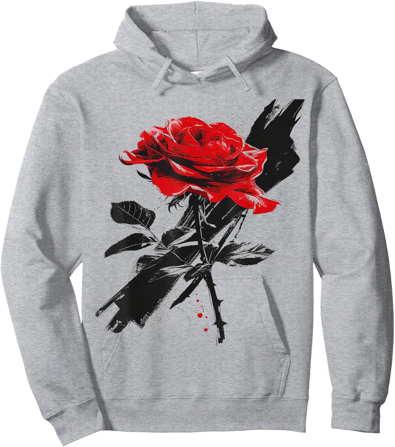 Rose Drawing Flower Lovers Artwork Graphic Motif Rose , White Hoodie - Hoodie | Ash