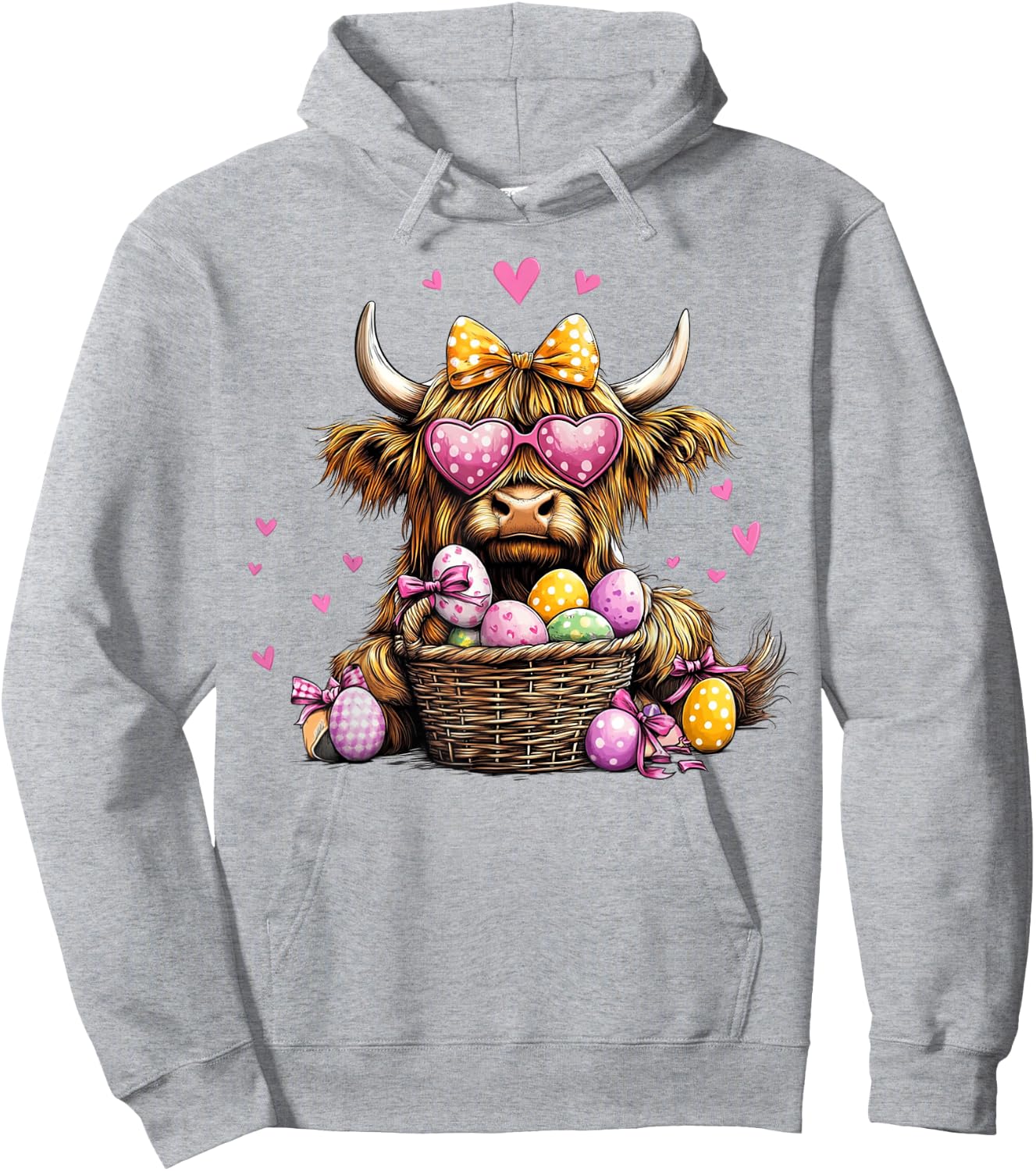 Easter Day Highland Cow Cute Cow Easter Happy Easter Hoodie - Hoodie | Ash