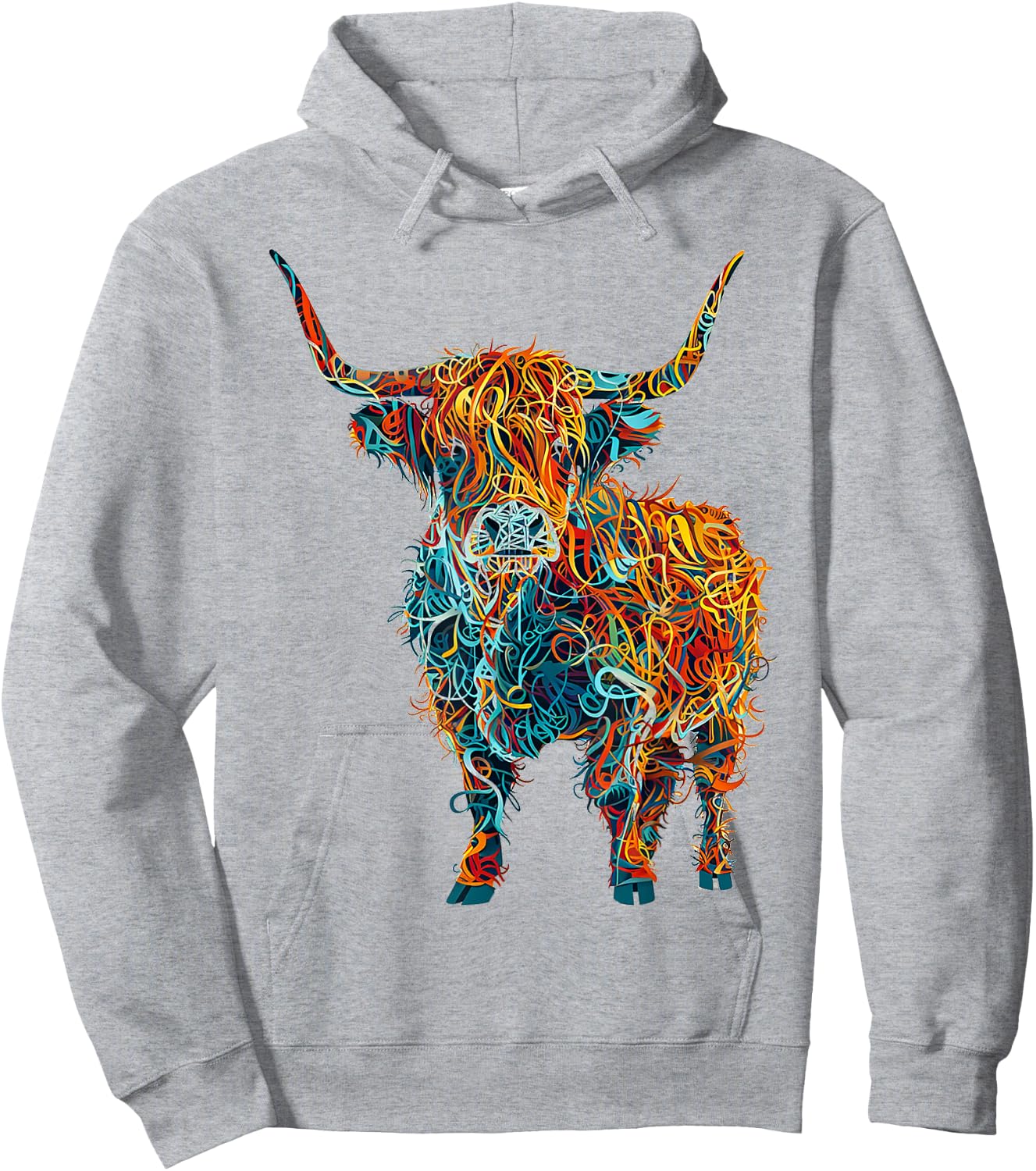 Highland Cow Abstract Animal Art Graphic Highland Cow Hoodie - Hoodie | Ash