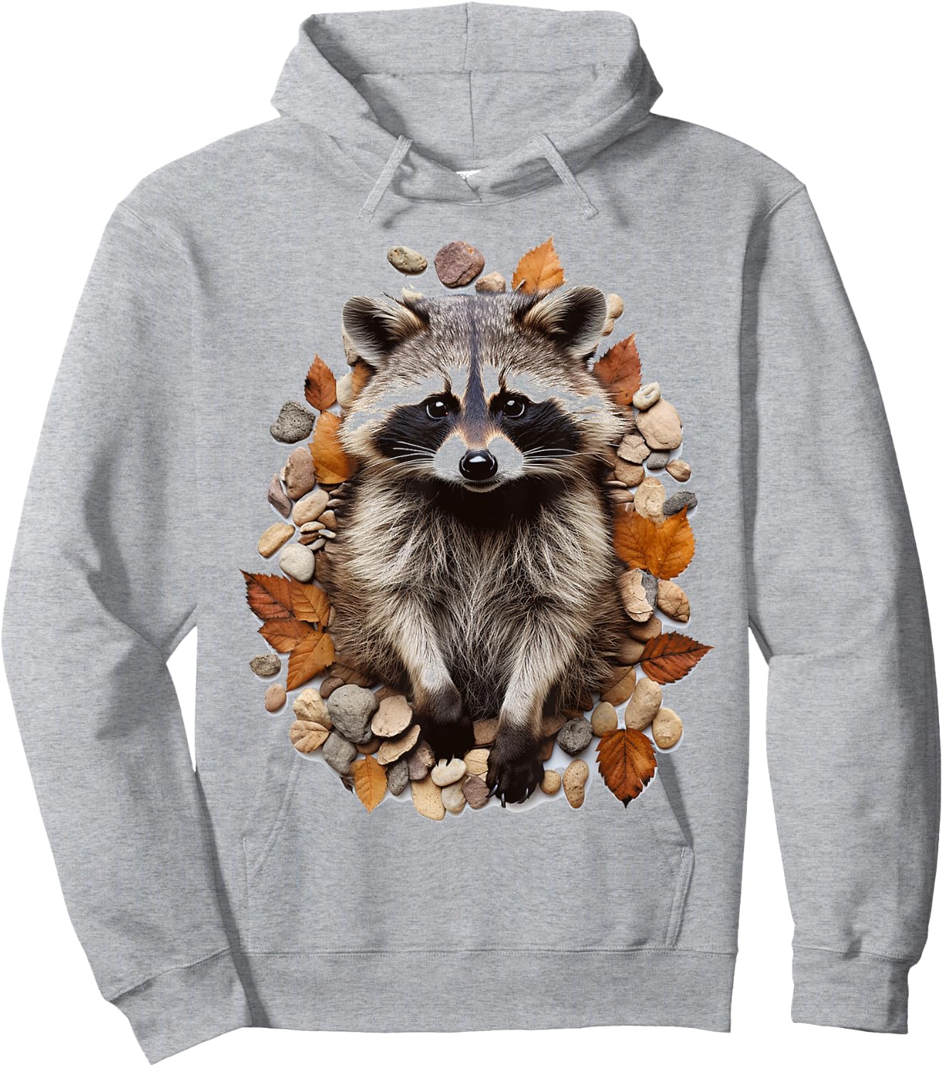 Raccoon Animal Nature Pattern Stones Illustration Face Raccoon , white, S Hoodie - Hoodie | Ash