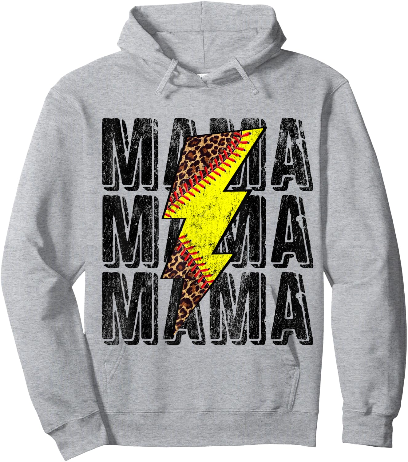 Funny Mothers Day Softball Leopard Thunderstorm Grandma Mama Hoodie - Hoodie | Ash