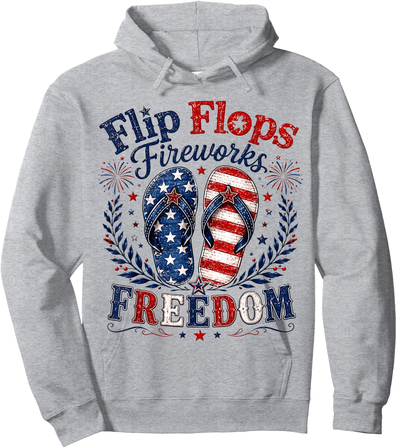 Flip Flops Fireworks Freedom USA Flag Summer 4th of July Hoodie - Hoodie | Ash