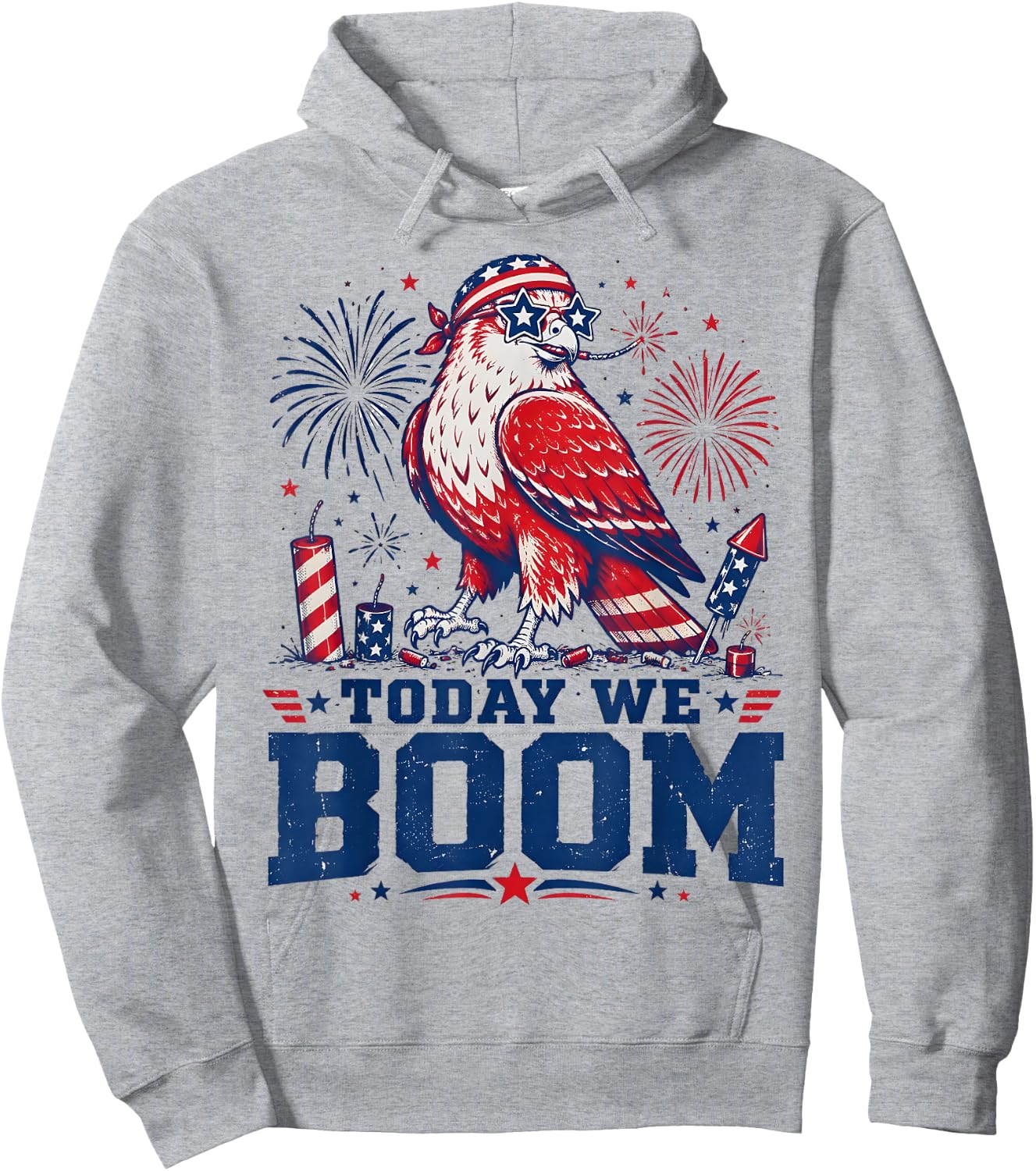 Retro Funny 4th of July Eagle Beer Today We Boom Fireworks Hoodie - Hoodie | Ash