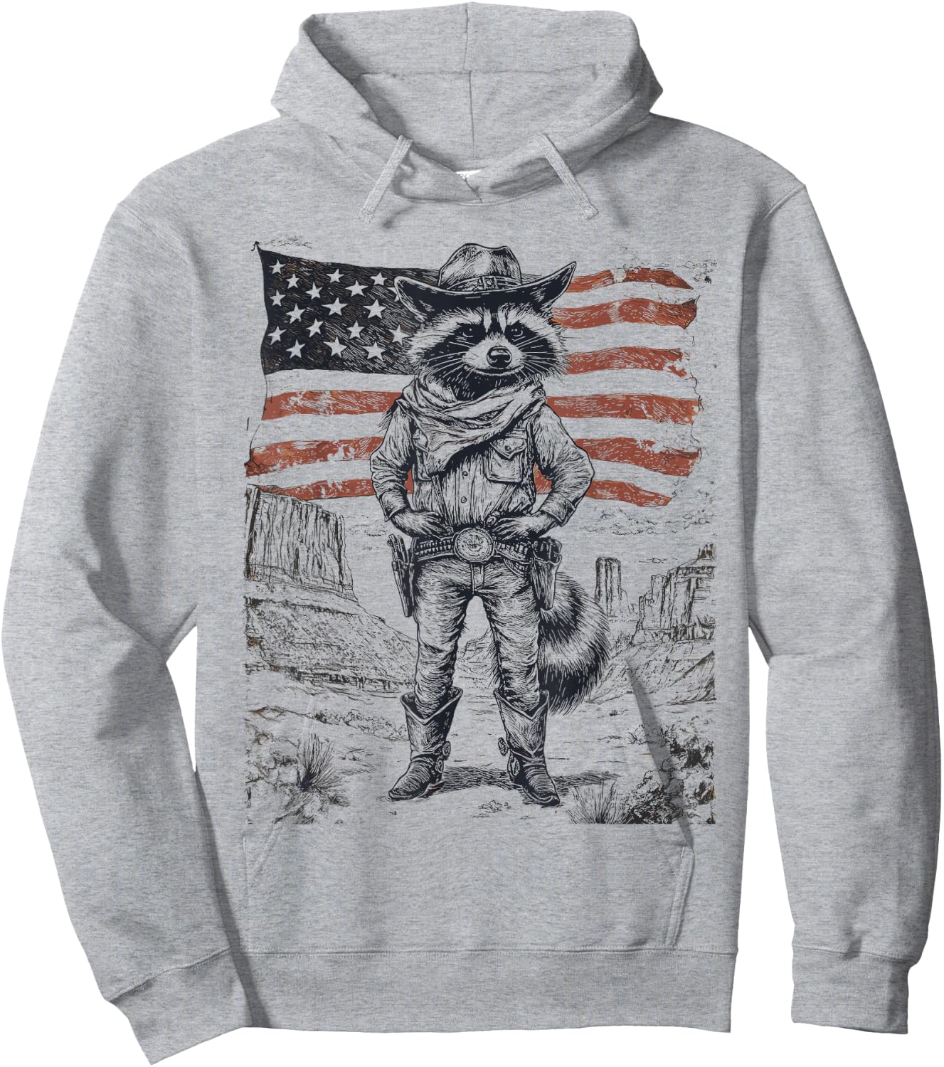 Wild West Cowboy Raccoon 4th of July Western Rodeo Hoodie - Hoodie | Ash