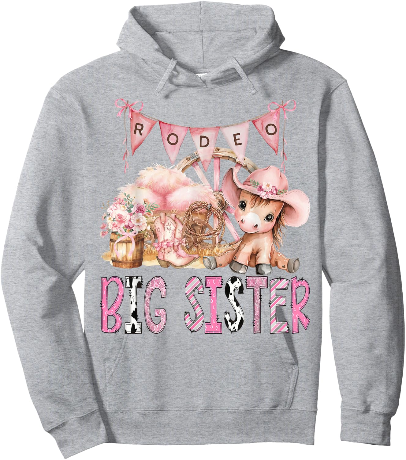 Rodeo Big Sister Pink Cowgirl Coquette 1St Birthday Girl Hoodie - Hoodie | Ash
