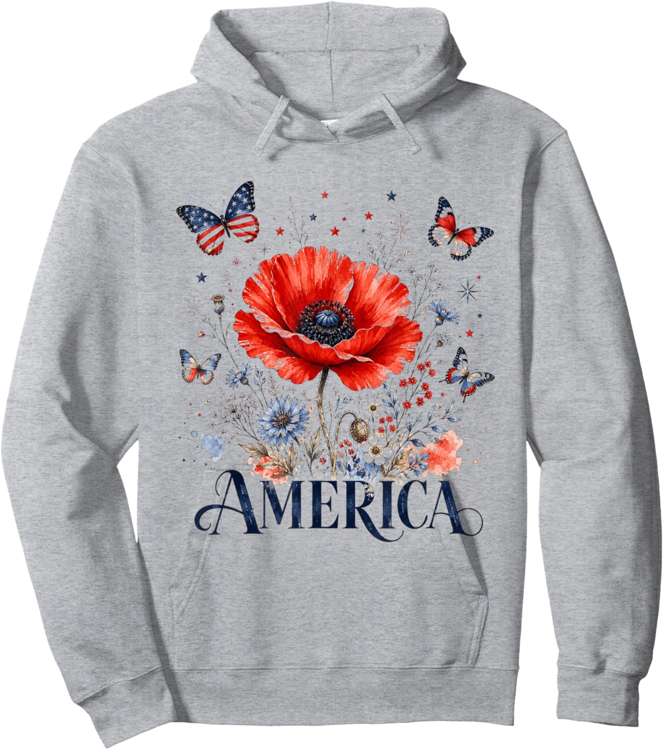America 1776-2026 Women 250 Years of Freedom Poppies Poppy Hoodie - Hoodie | Ash