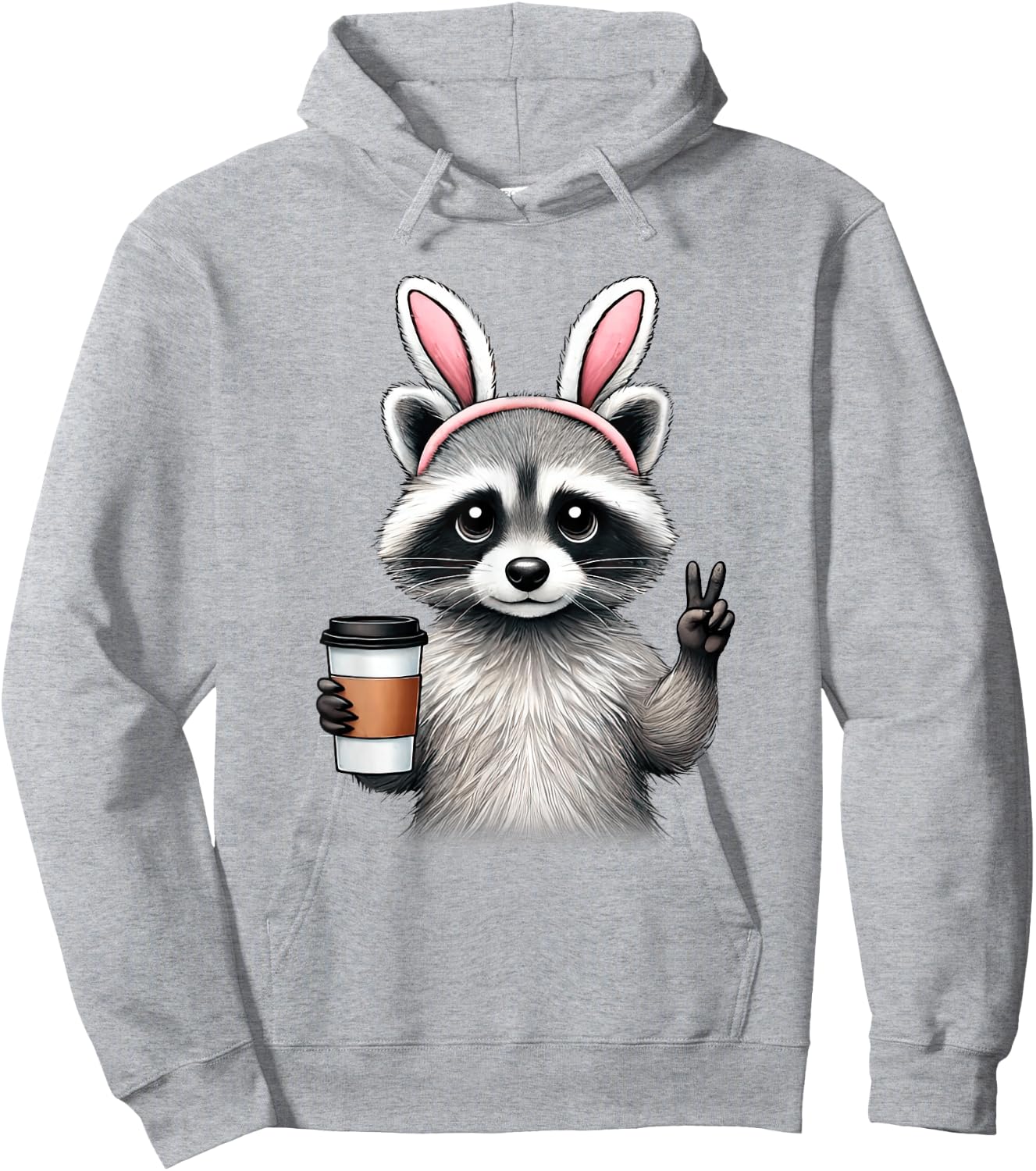 Happy Easter Bunny Raccoon Eggs Basket Women Teen Girl Kid Hoodie - Hoodie | Ash