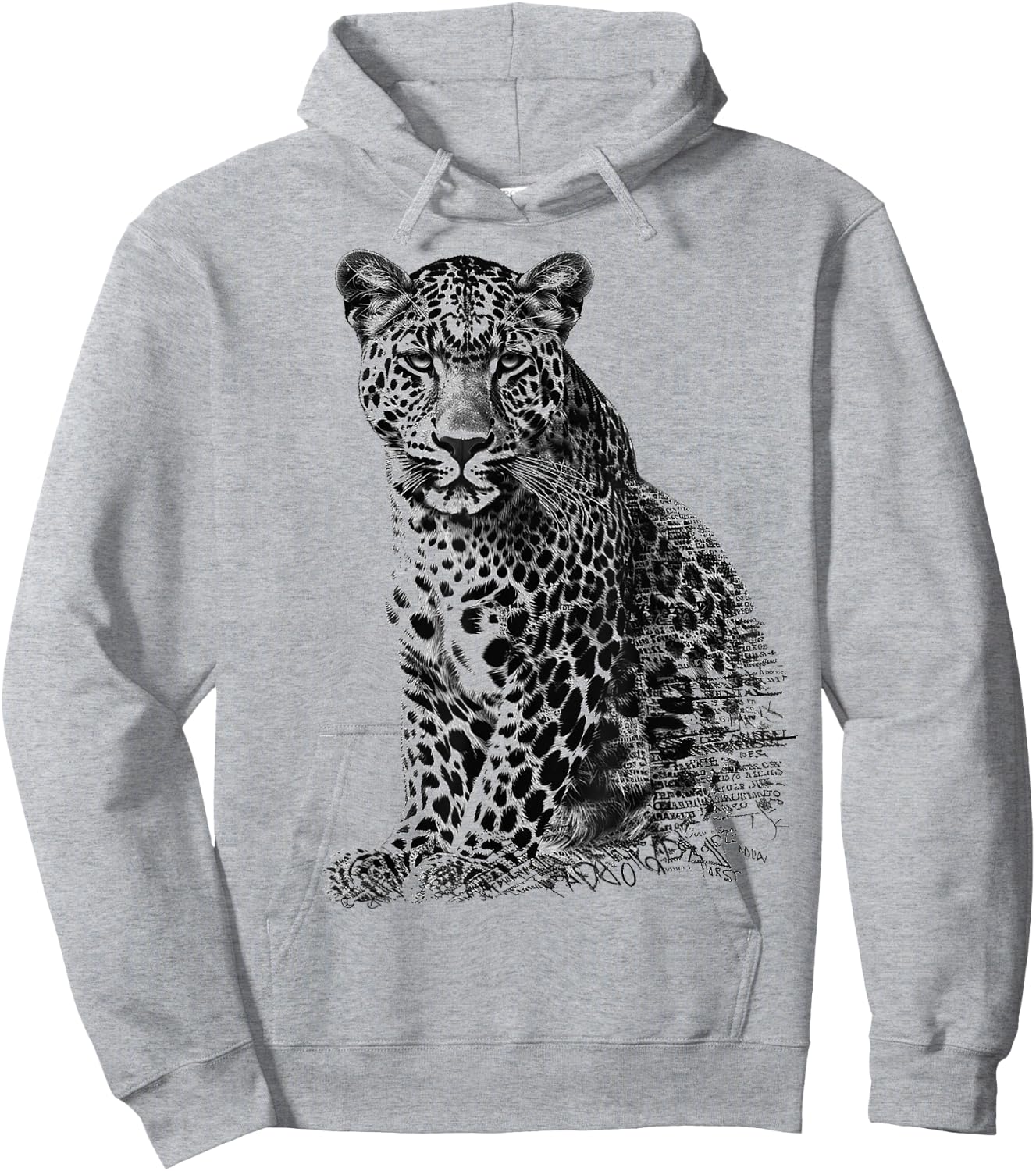 Leopard Drawing Text Animal Art Abstract Graphic Leopard Hoodie - Hoodie | Ash