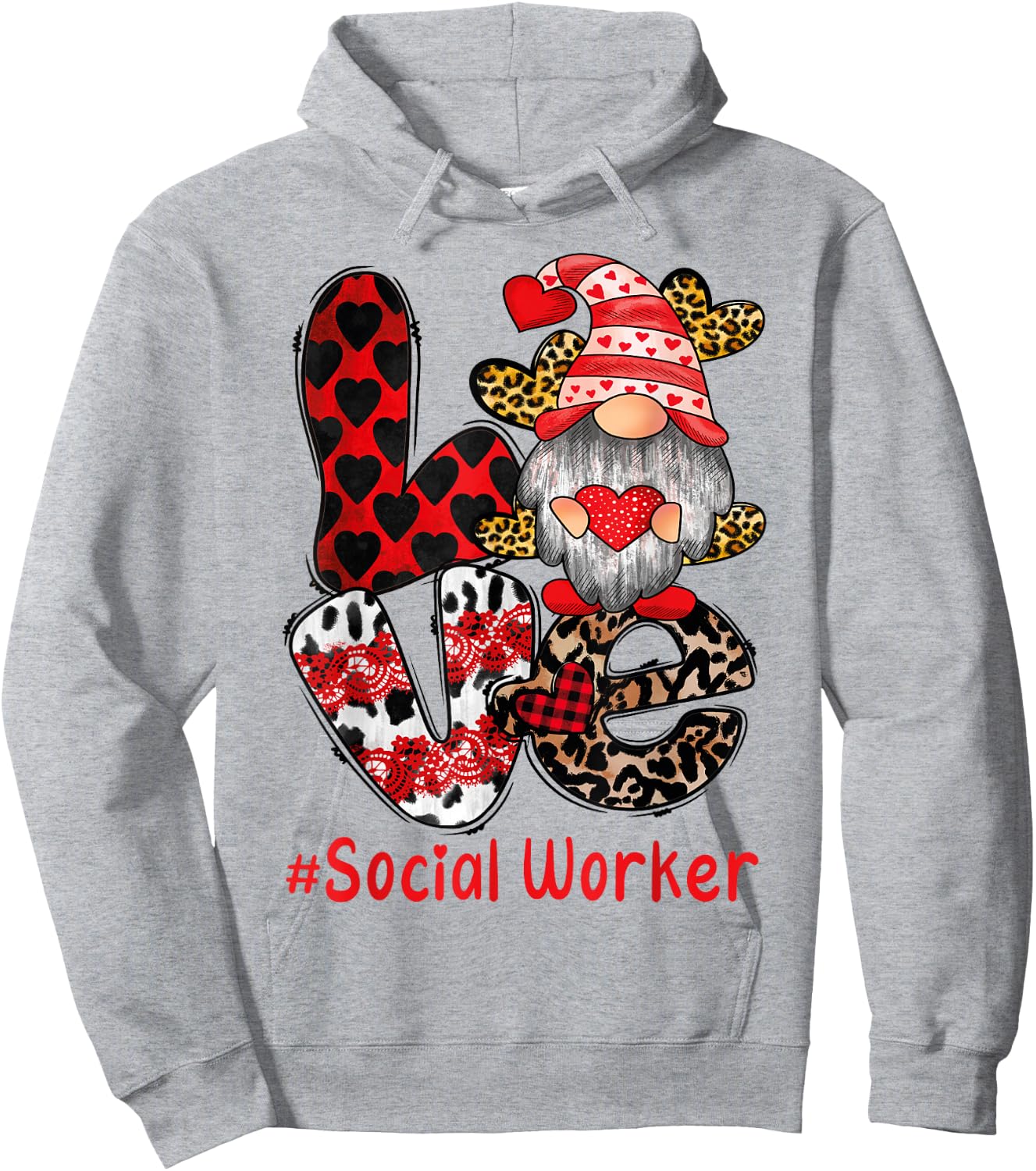 Social Worker Valentines Day Love Heart gnome social work Hoodie - Hoodie | Ash