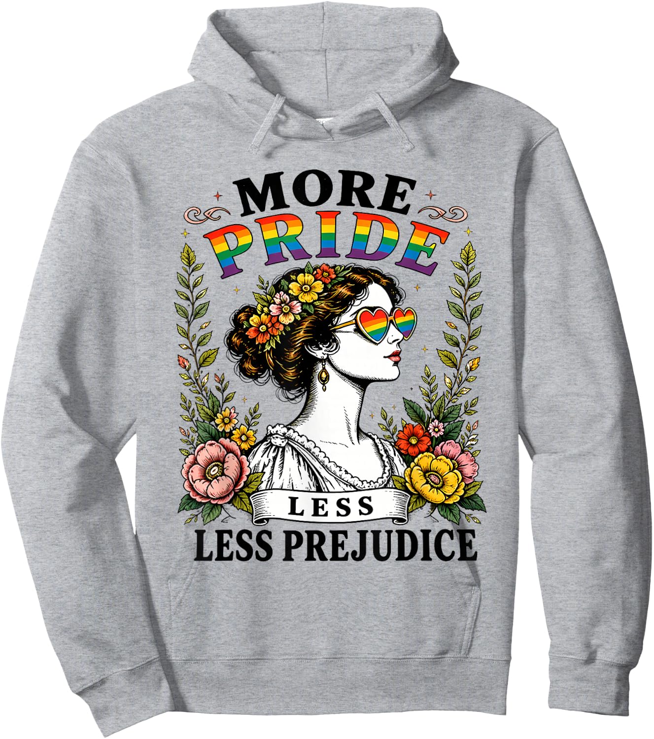 More Pride Less Prejudice Rainbow Heart Vintage Equality Hoodie - Hoodie | Ash