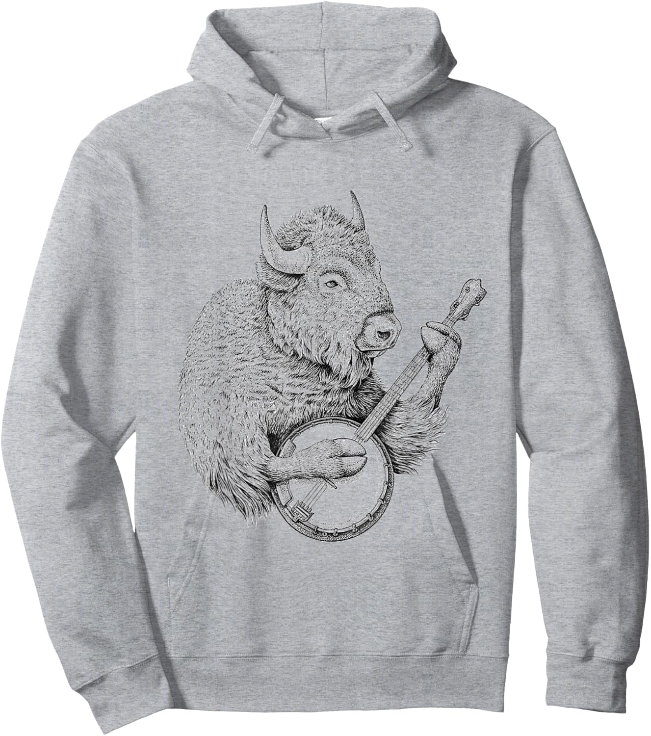 Buffalo Retro Bison Animal playing banjo Hoodie - Hoodie | Ash