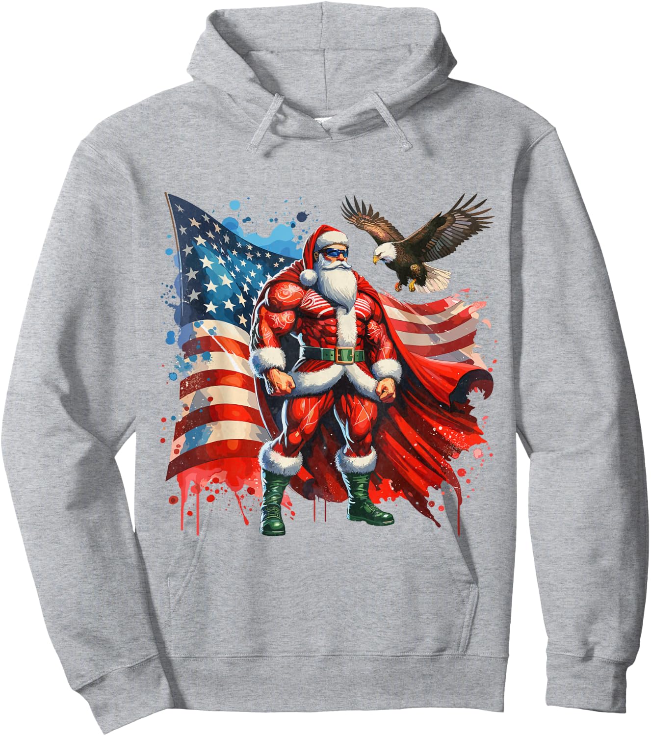 Funny Santa Claus Vintage Patriotic American flag Hoodie - Hoodie | Ash