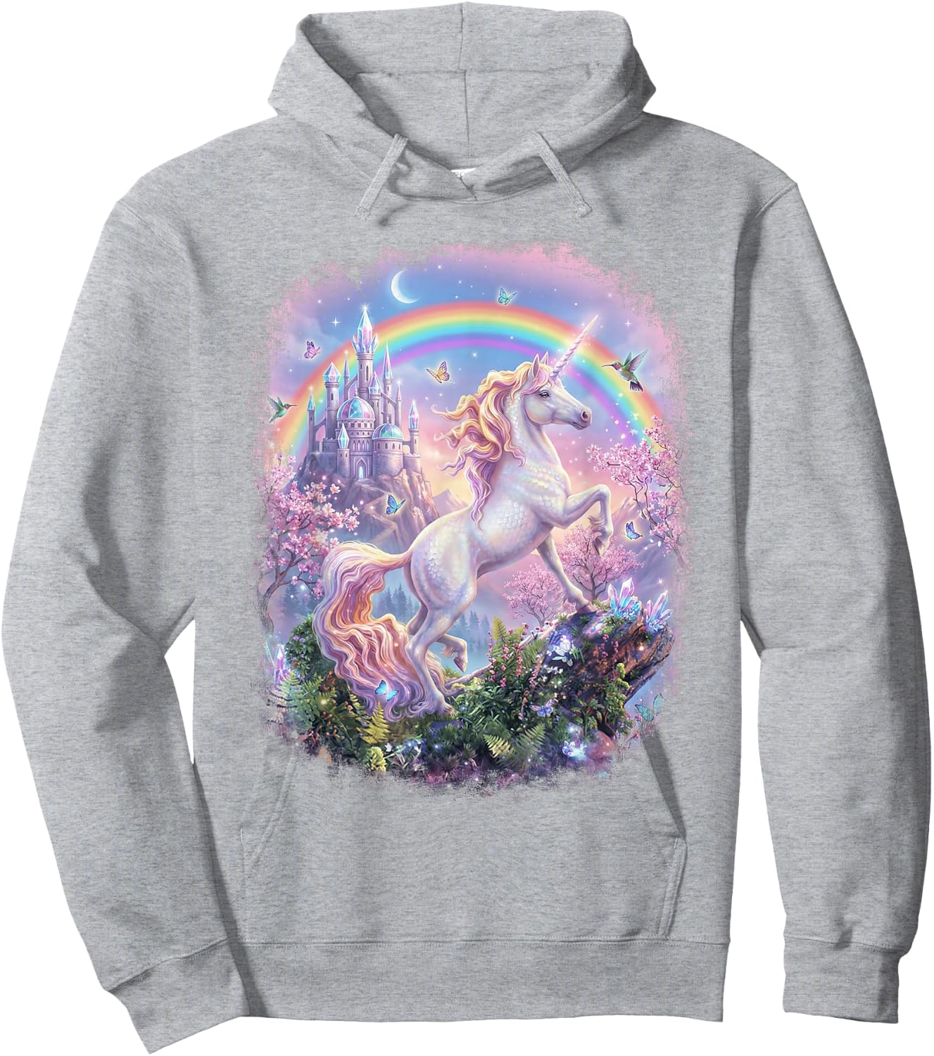 Unicorn Rainbow Castle Magical Graphic Girls Hoodie - Hoodie | Ash