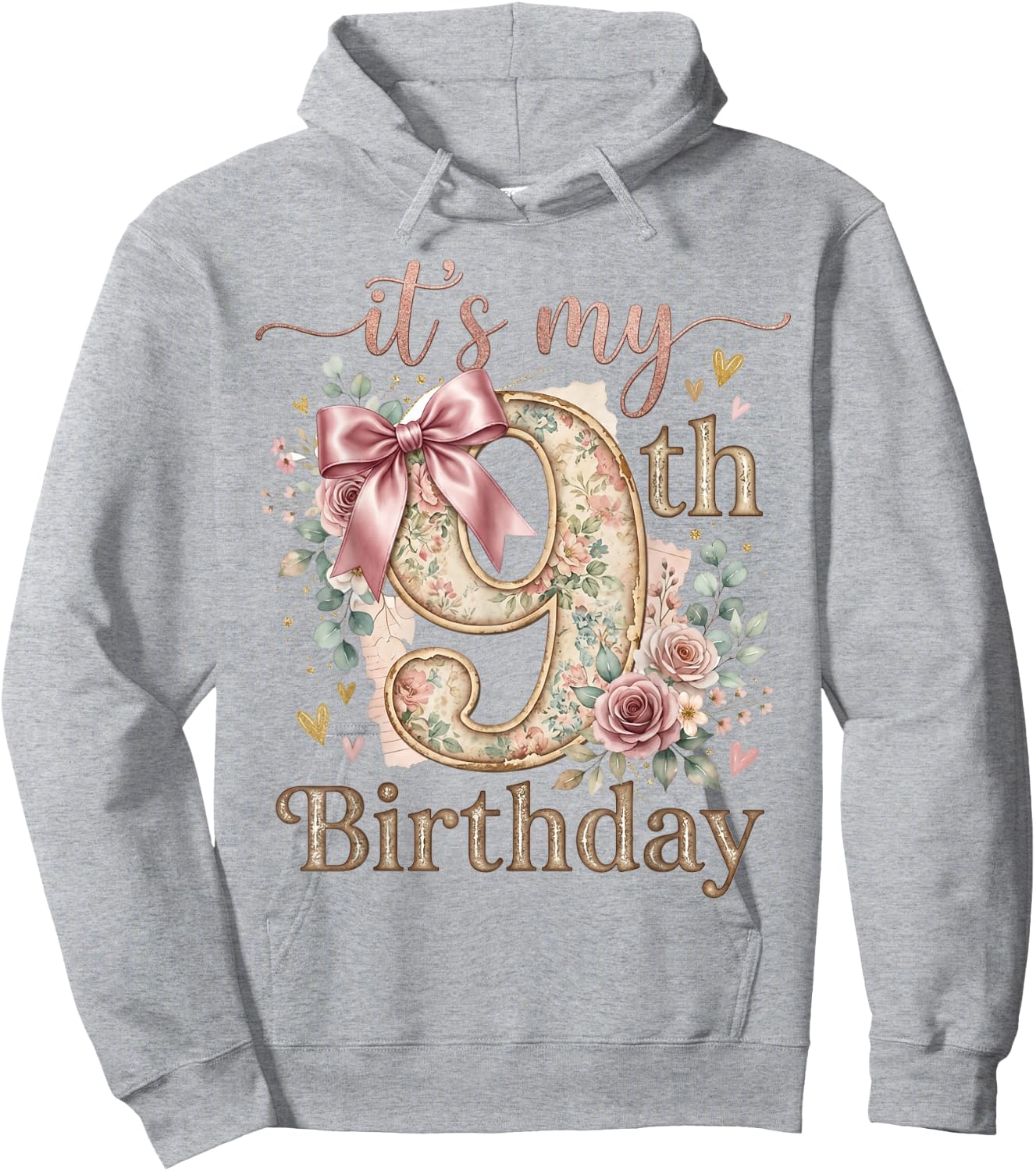 It's My 9th Birthday Girl Coquette Bow Pink 9 Year Old Hoodie - Hoodie | Ash