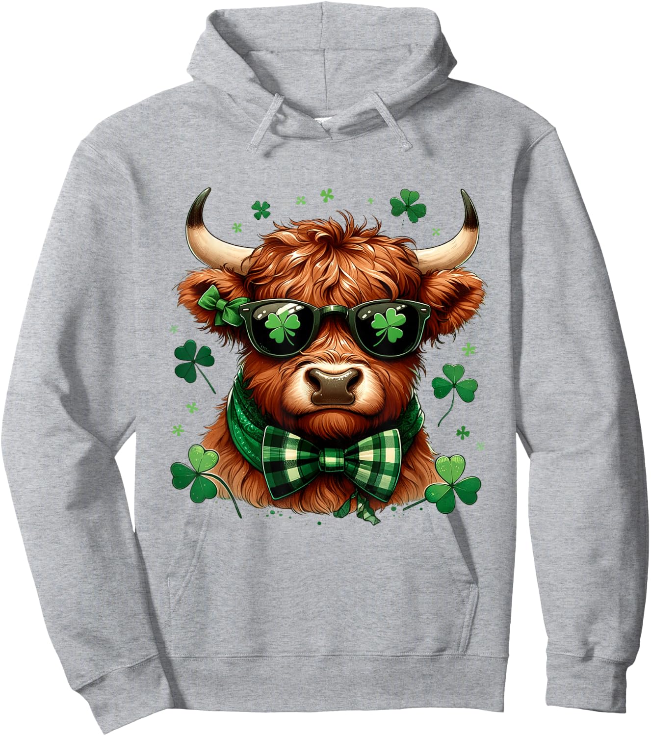 Highland Cow St Patricks Day Lucky Shamrock Men Women Kids Hoodie - Hoodie | Ash