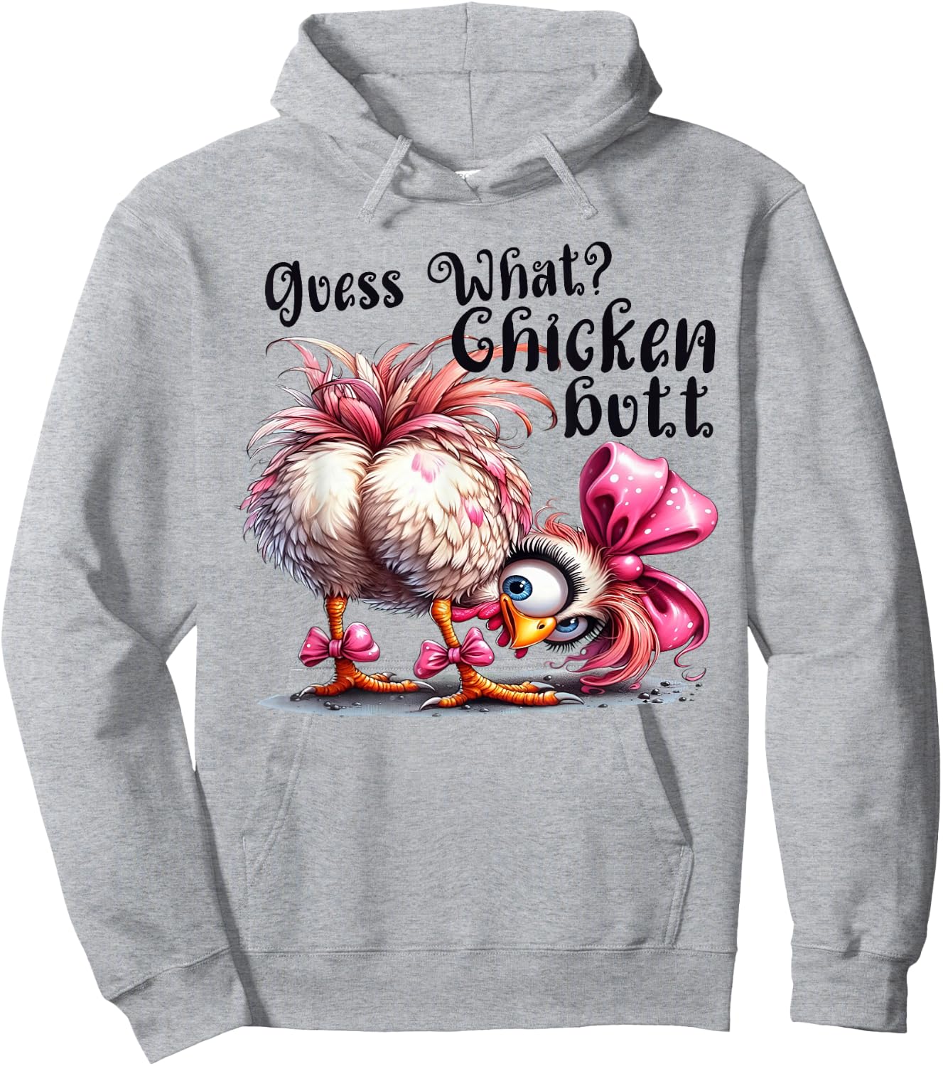 Guess What Chicken Butt Funny Chicken Coquette Bow Hoodie - Hoodie | Ash