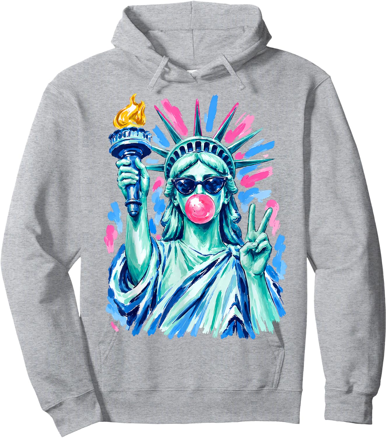 Statue of Liberty Sunglasses Blowing Bubblegum 4th of July Hoodie - Hoodie | Ash