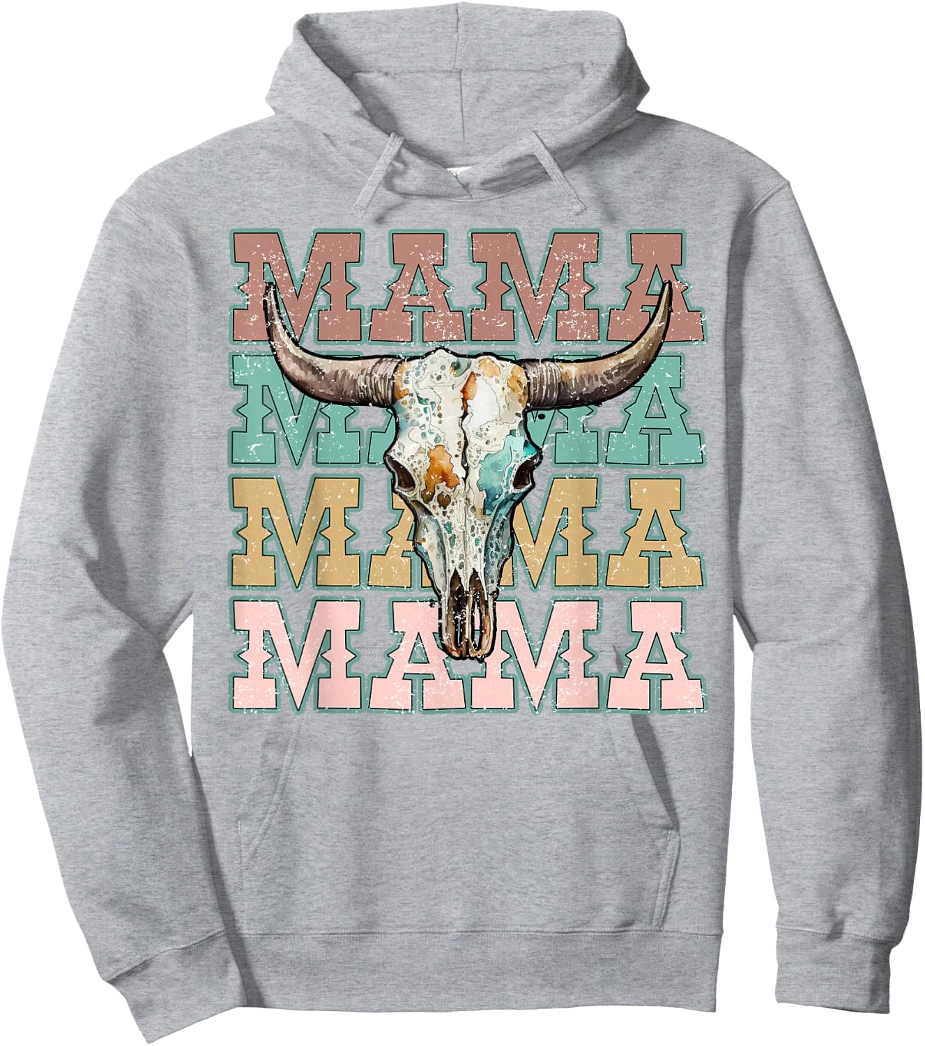 Mama Western Mom Retro Bull Skull Cow Skull Mom Hoodie - Hoodie | Ash