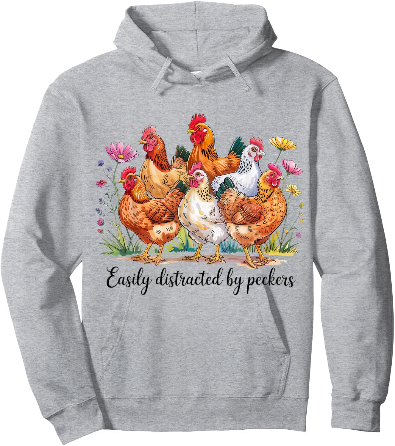 Funny Chicken Lovers Easily Distracted By Peckers Farm Joke Hoodie - Hoodie | Ash