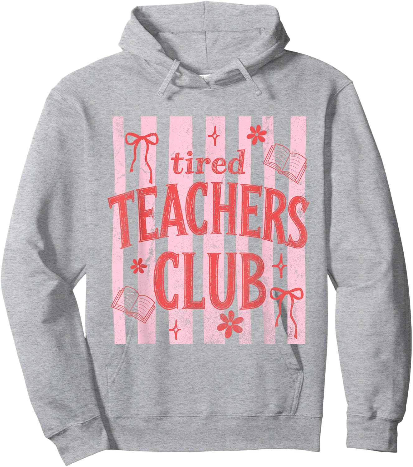 Tired Teachers Club Stripes Summer Break Last-Day of School Hoodie - Hoodie | Ash