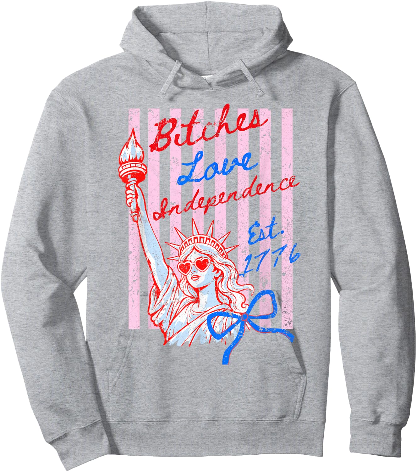 Retro Bitches Love Independence Funny 4th of July Hoodie - Hoodie | Ash