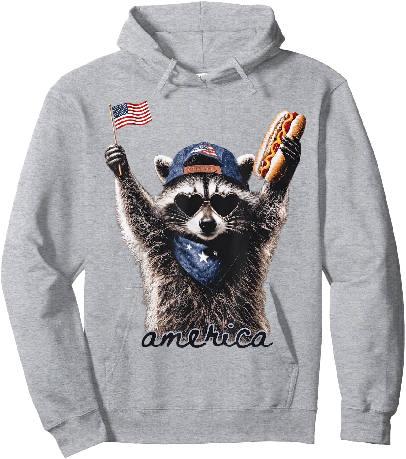 Patriotic Raccoon Flag n Hotdog 4th of July America Hoodie - Hoodie | Ash