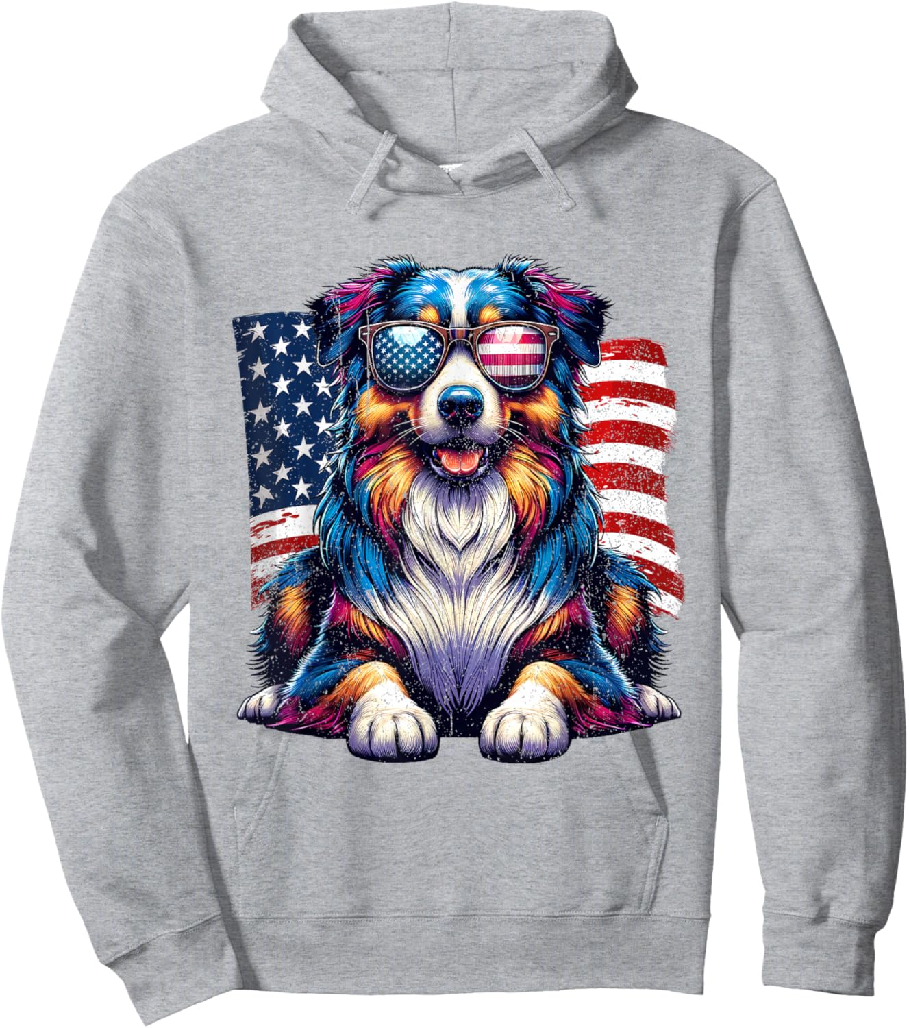Vintage Awesome Australian Shepherd 4th of July US American Hoodie - Hoodie | Ash