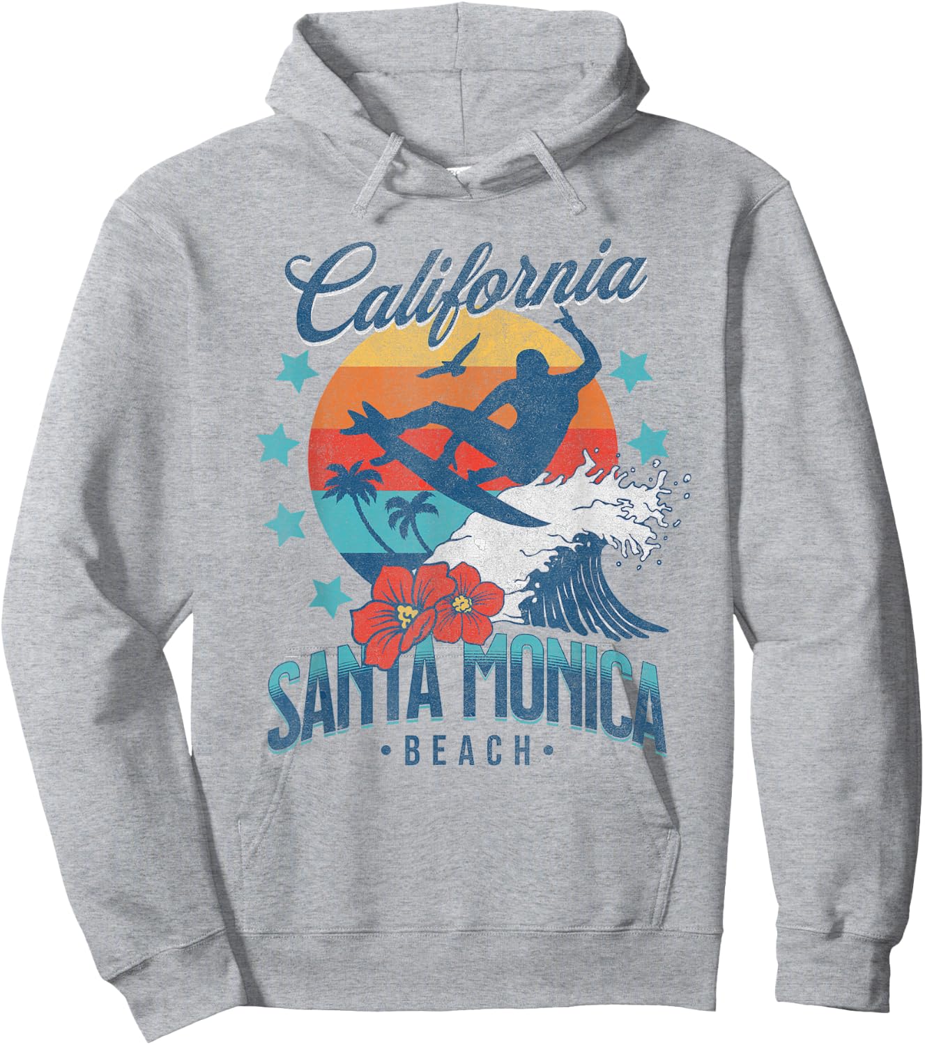 Santa Monica Beach California Surfing Vintage Vacation Surf Women Kids Hoodie - Hoodie | Ash
